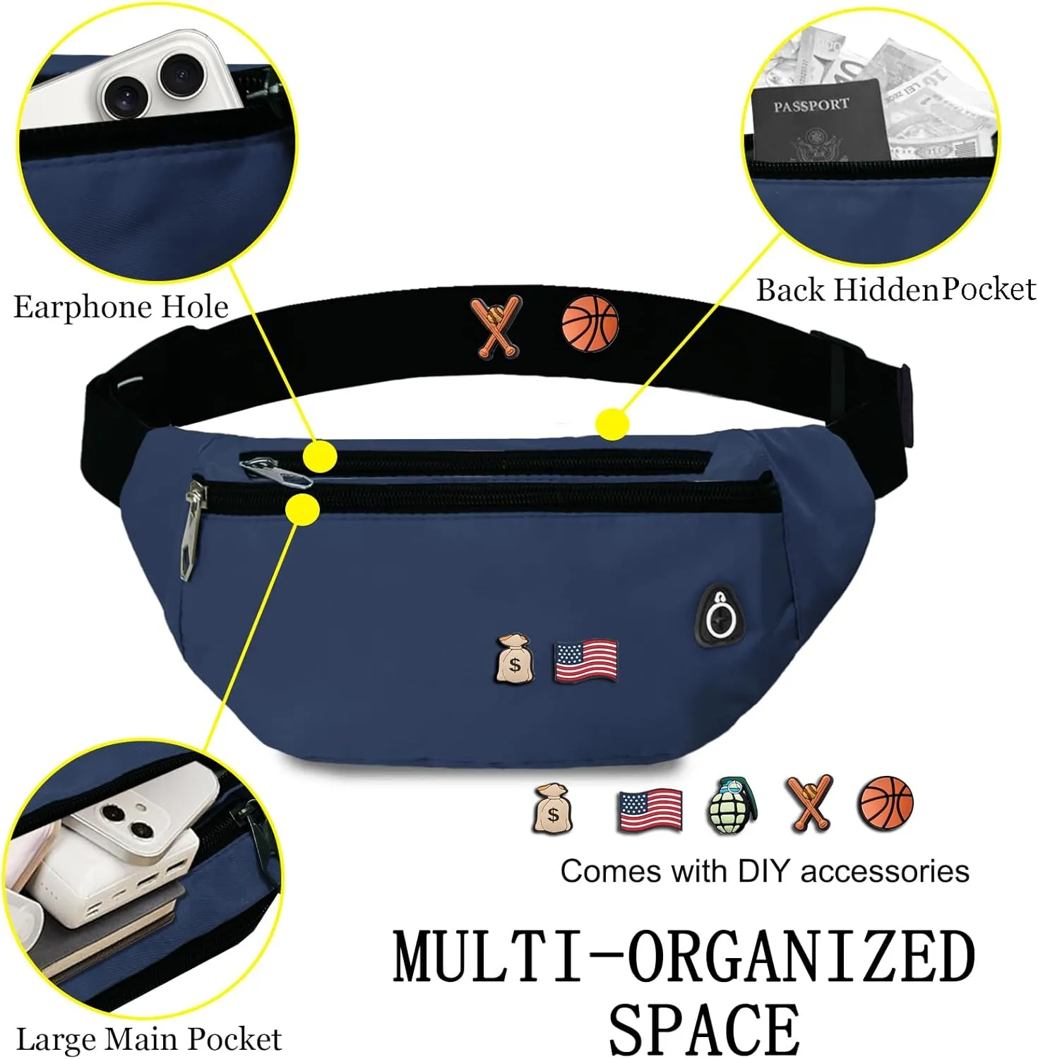 Fanny Pack for Women Men,Crossbody Fanny Pack Water Resistant Sports Waist Bag Pack, Belt Bag for Travel Hiking Running