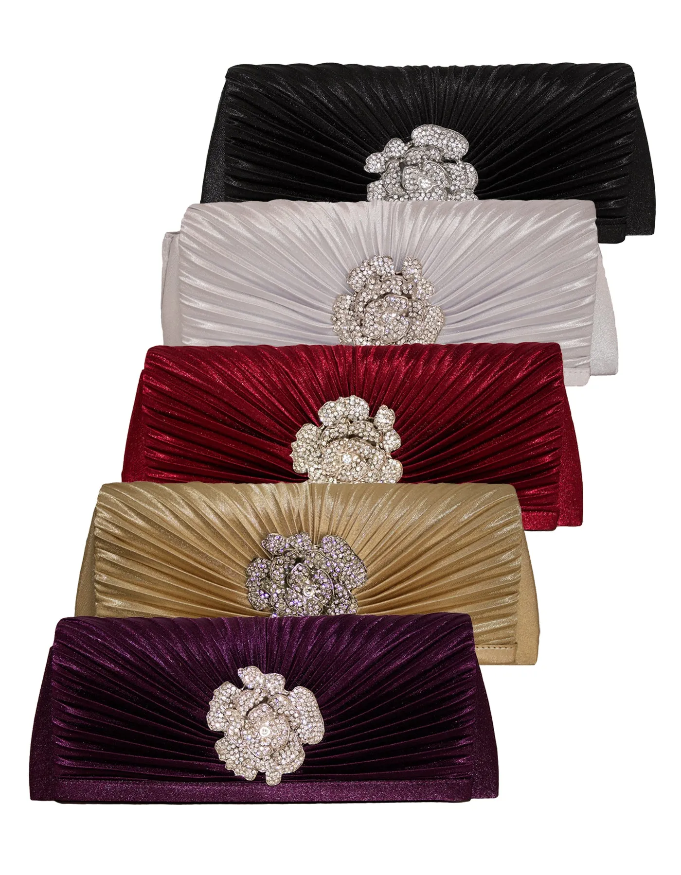Fino T732-2 Satin Flower Evening Clutch Bag with Chain- Set of 5