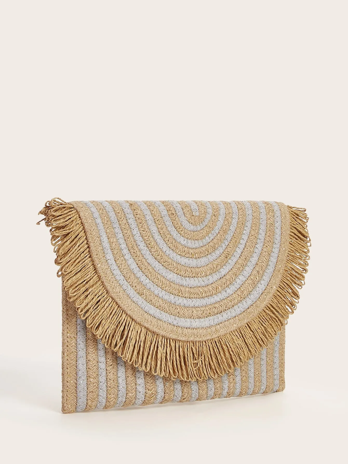 Fringe Decor Plaited Clutch Bag