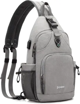 G4Free Sling Bag Canvas Crossbody Backpack with USB Charging Port, Convertible Chest Bag Casual Daypack for Travel Outdoor Cycling Hiking (Grey)