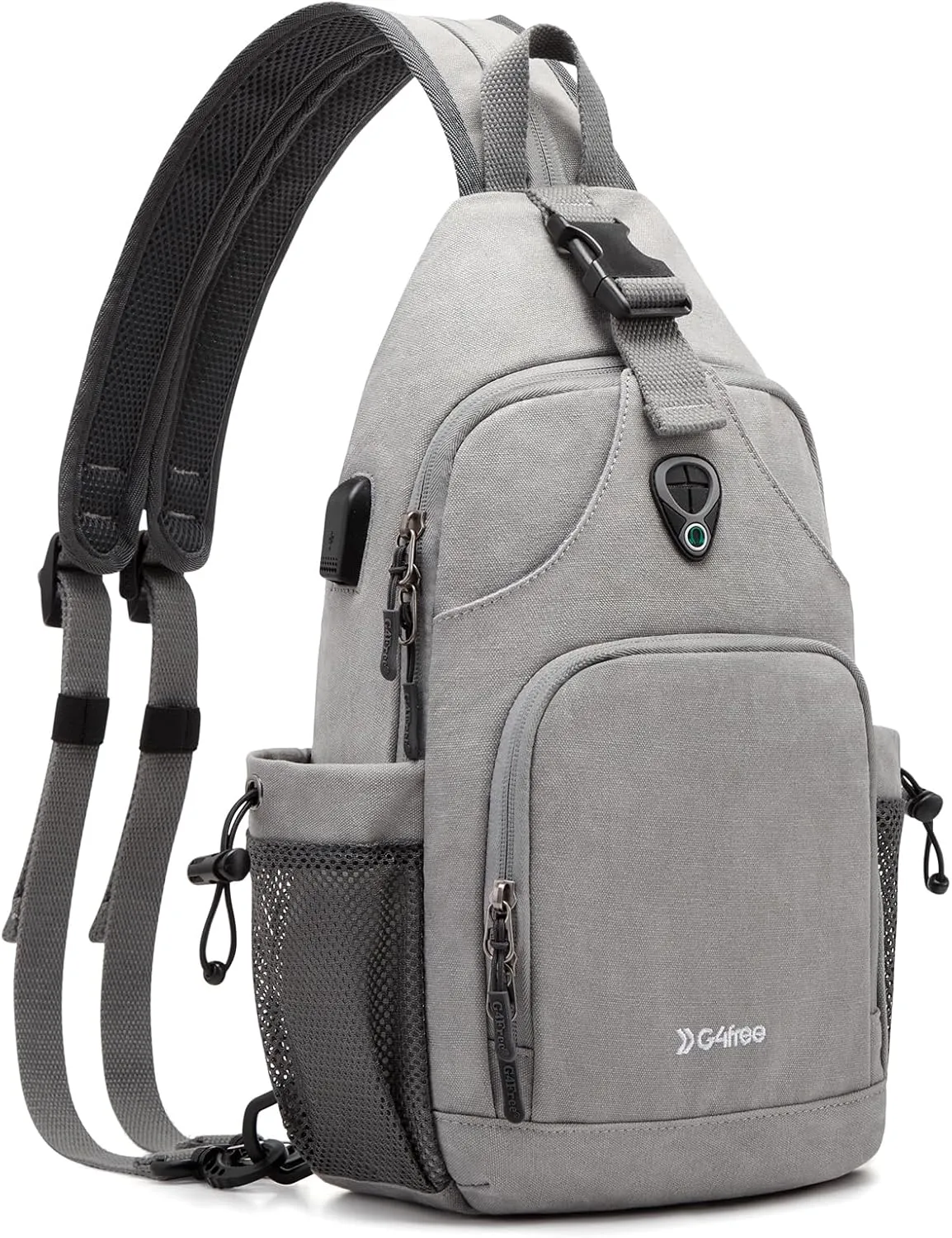G4Free Sling Bag Canvas Crossbody Backpack with USB Charging Port, Convertible Chest Bag Casual Daypack for Travel Outdoor Cycling Hiking (Grey)