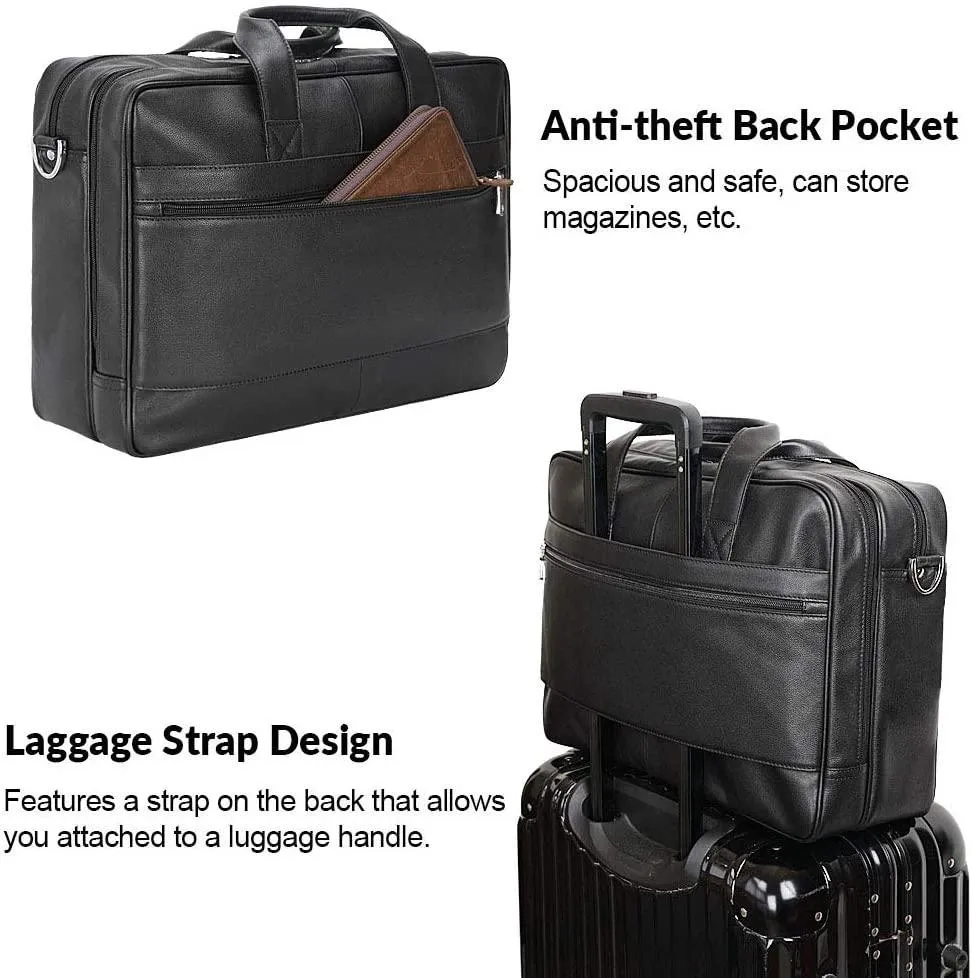 Genuine Leather Briefcase for Men 17" Computer Bag Business Travel Messenger Bag Black Handbag