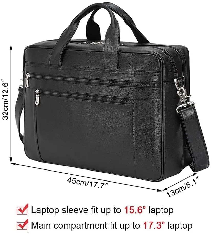Genuine Leather Briefcase for Men 17" Computer Bag Business Travel Messenger Bag Black Handbag
