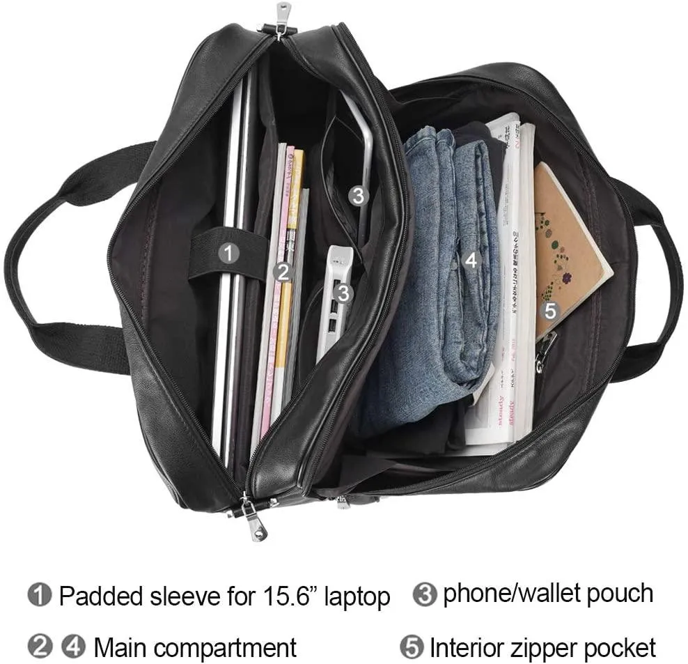 Genuine Leather Briefcase for Men 17" Computer Bag Business Travel Messenger Bag Black Handbag