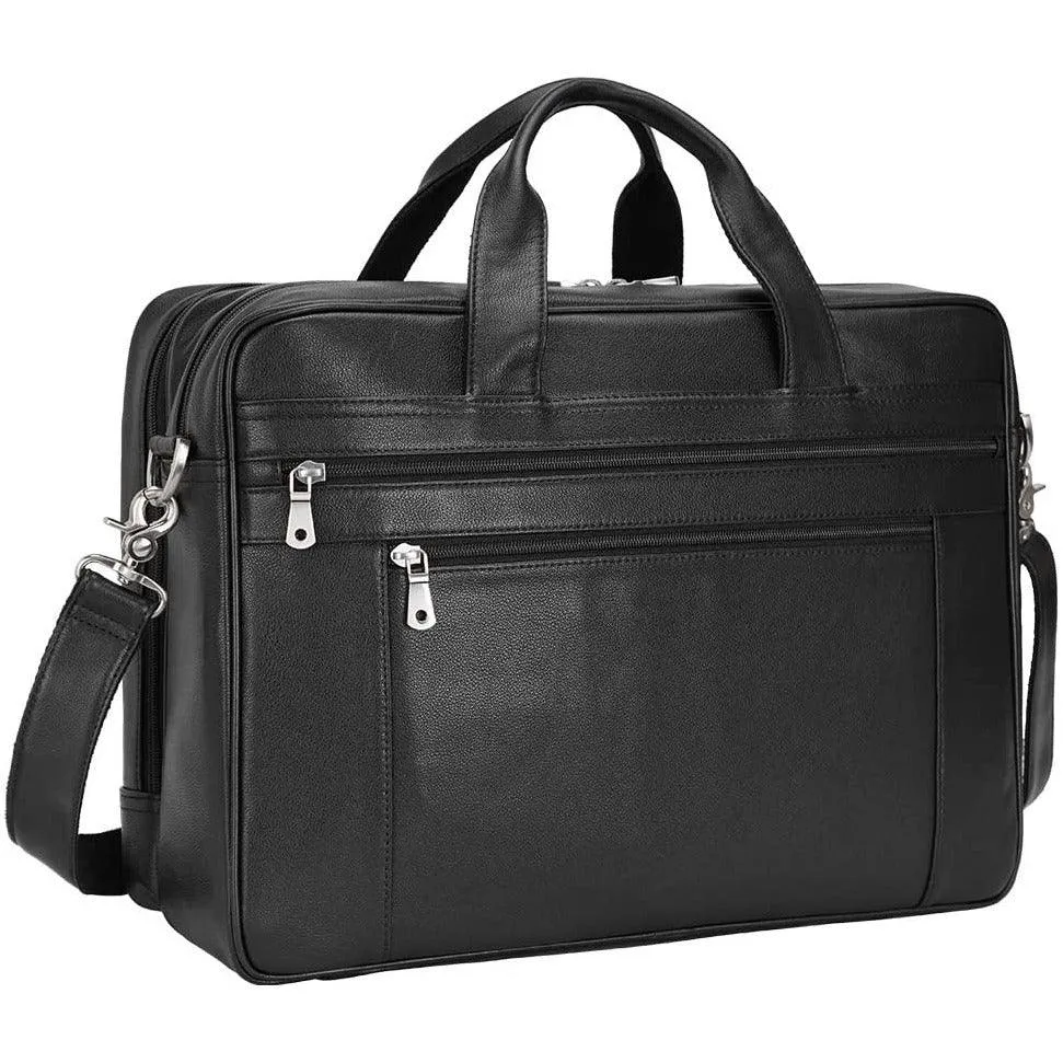 Genuine Leather Briefcase for Men 17" Computer Bag Business Travel Messenger Bag Black Handbag