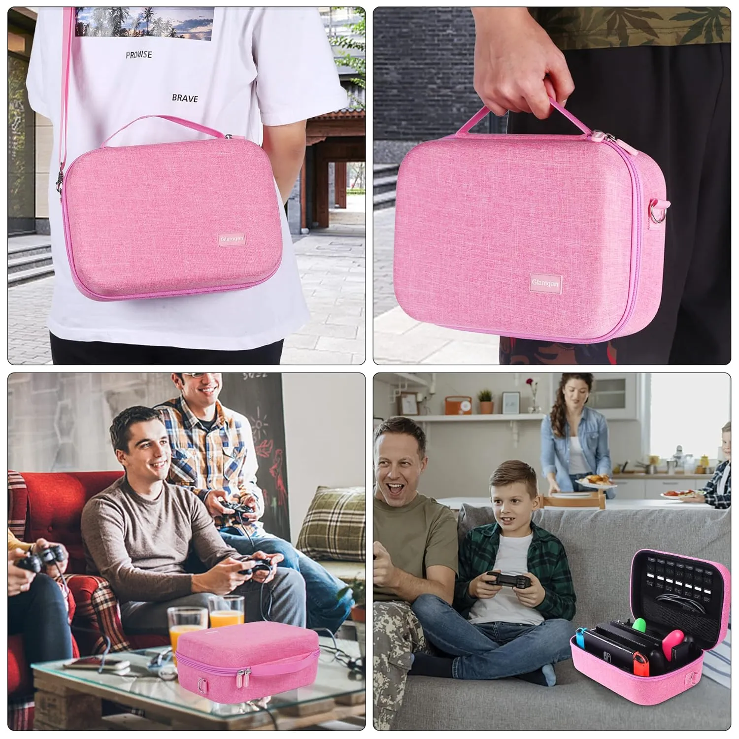 Glamgen Carrying Storage Case for Nintendo Switch,Large Storage Nintendo Switch Cases,Portable Travel All Hard Protective Bag with 16 Game Cards for Switch Controller and Accessories,Pink