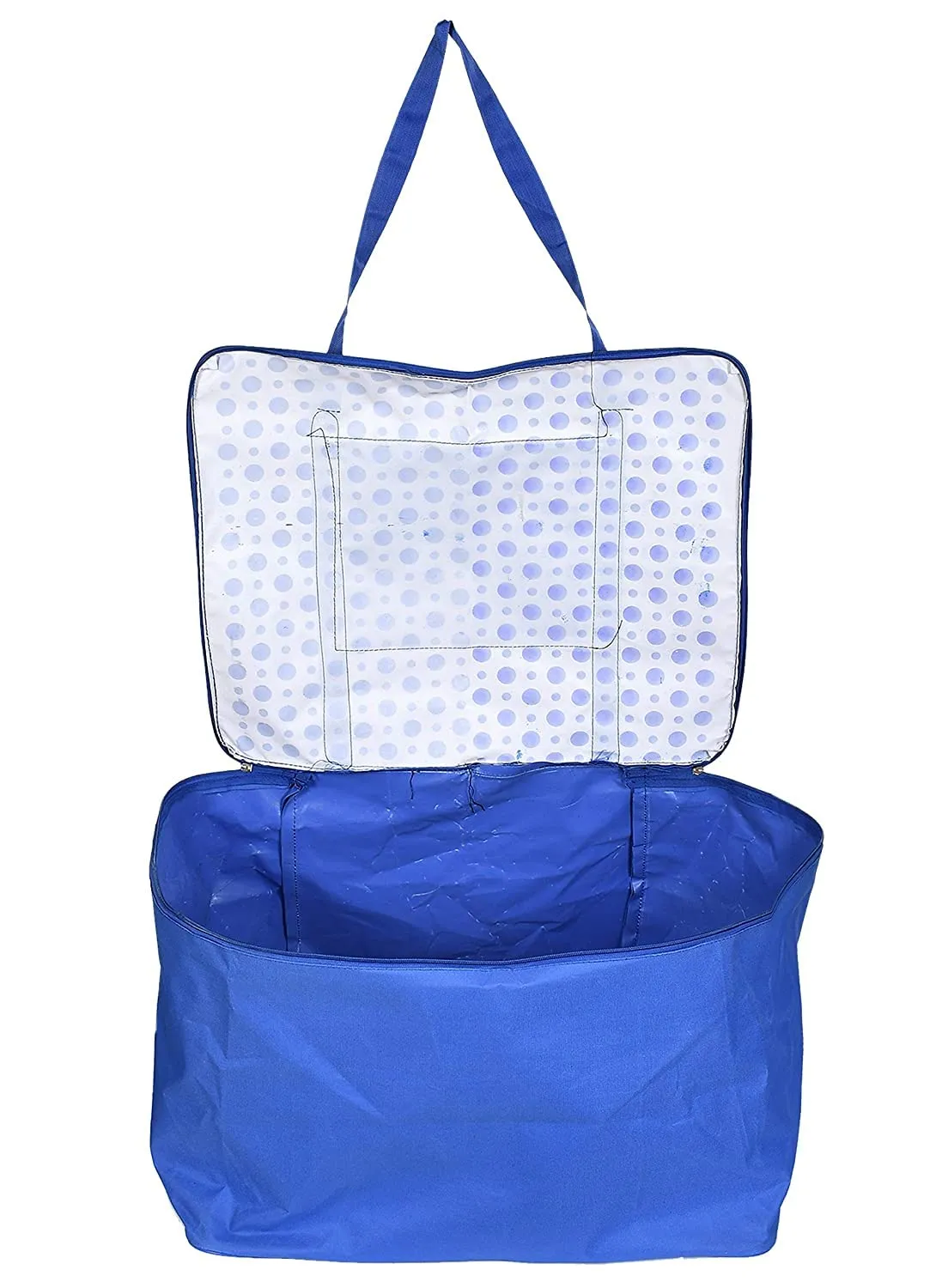 Heart Home Dot Printed Large Size Lightweight Foldable Multipurpose Storage bag, Cloth Organiser, Travel Bag With Zippered Closure And Handle- Pack of 2 (Blue & White)-HS43HEARTH26710