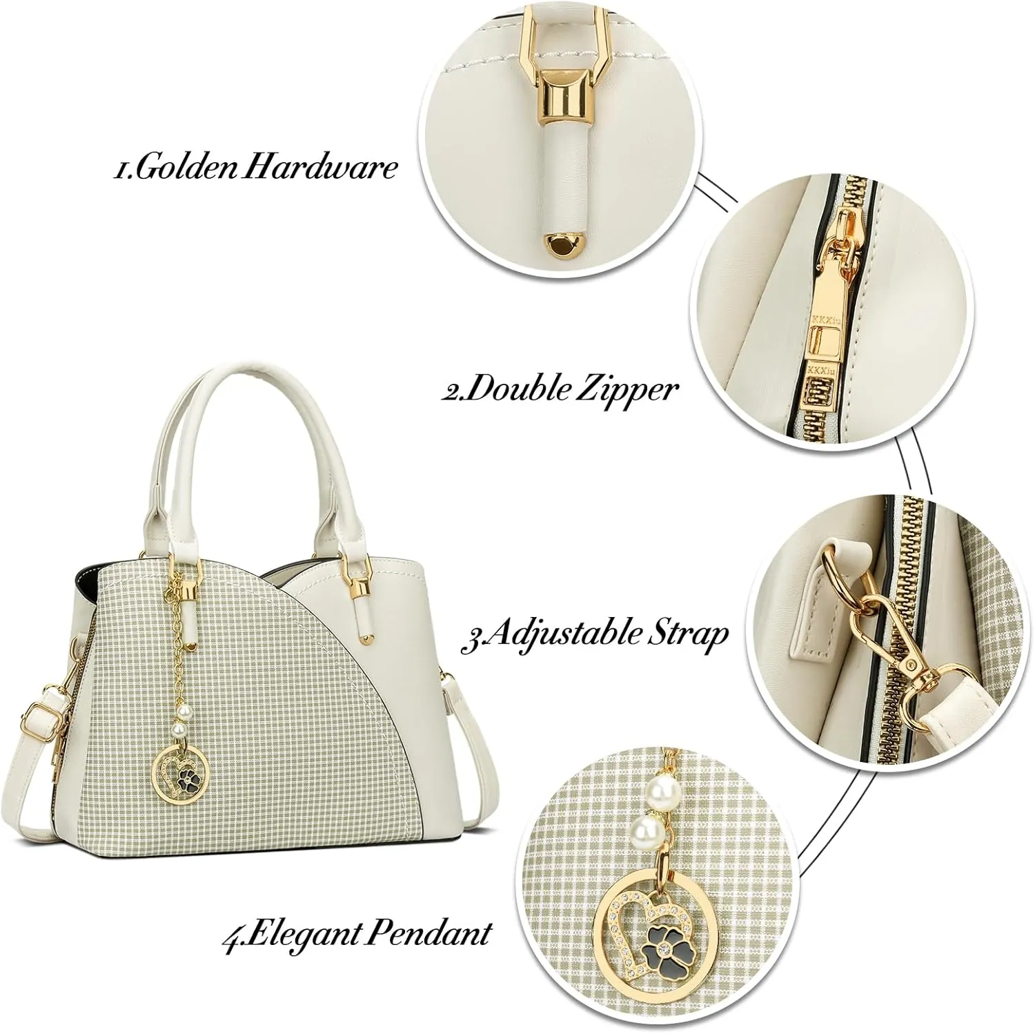 KKXIU Triple Compartments Purses and Handbags for Women Fashion Ladies Satchel Shoulder Top Handle Bag