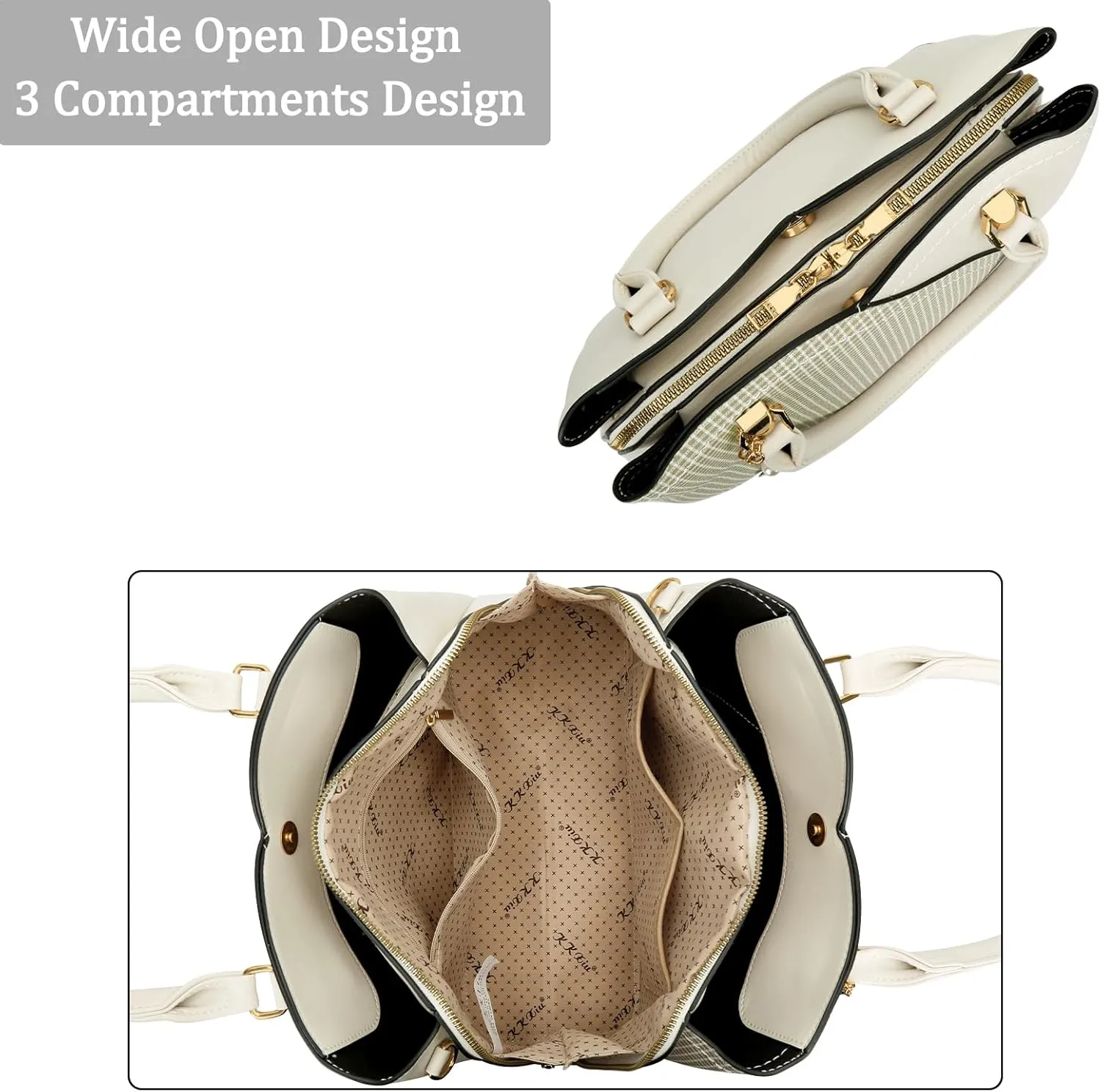 KKXIU Triple Compartments Purses and Handbags for Women Fashion Ladies Satchel Shoulder Top Handle Bag