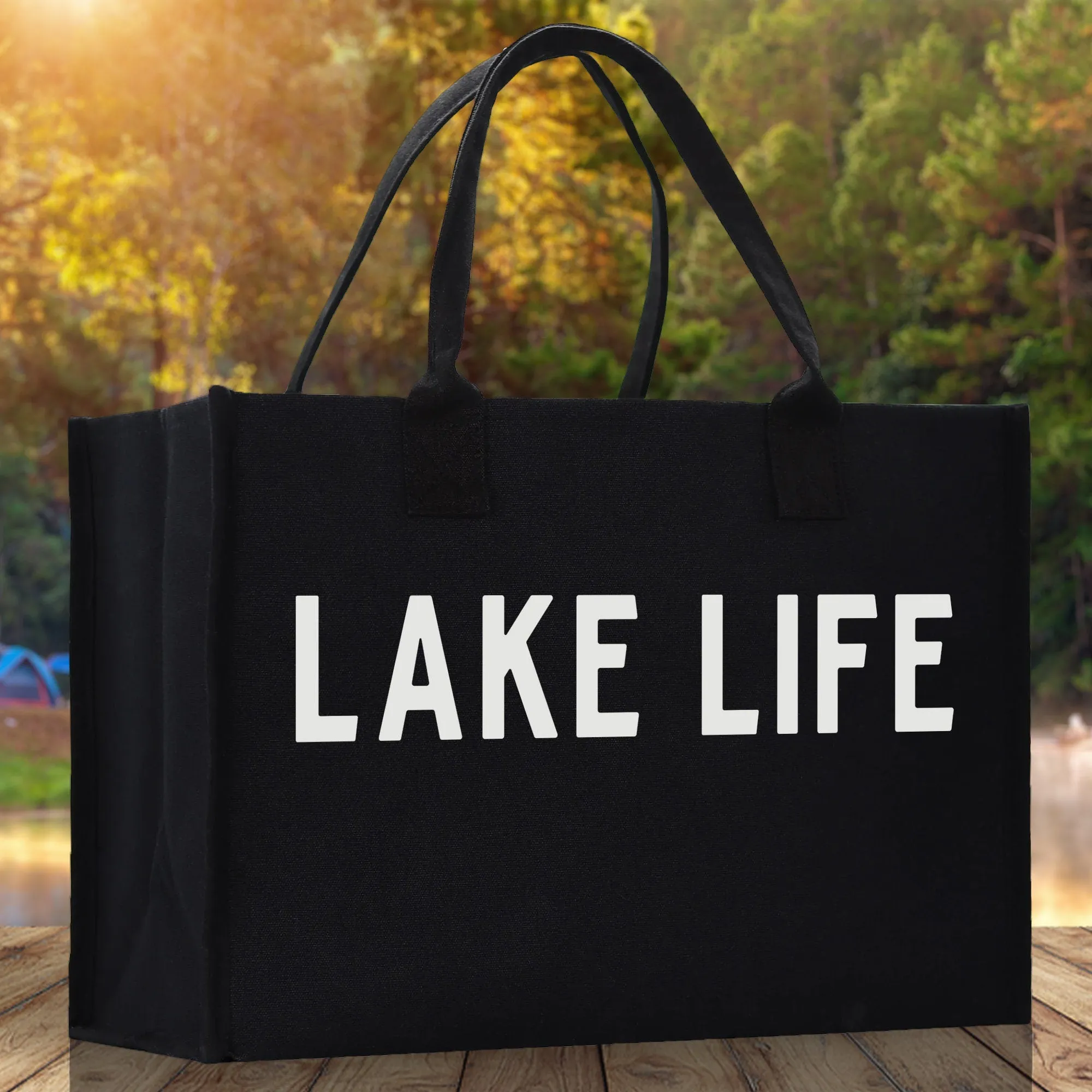 Lake Life Cotton Canvas Chic Beach Tote Bag Multipurpose Tote Weekender Tote Gift for Her Outdoor Tote Vacation Tote Large Beach Bag