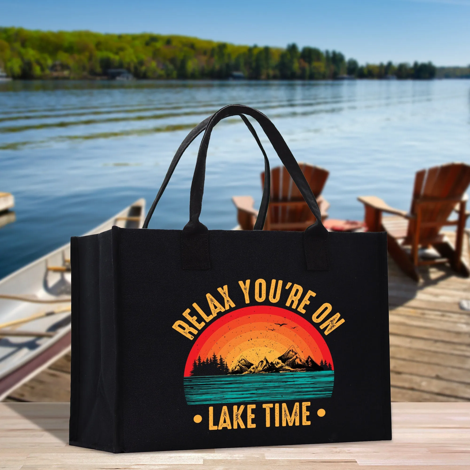 Lake Life Cotton Canvas Tote Bag Large Chic Tote Bag Gift for Her Girls Weekender Bag Weekend Tote Boat Bag Lake Life Gift (LLT1006)