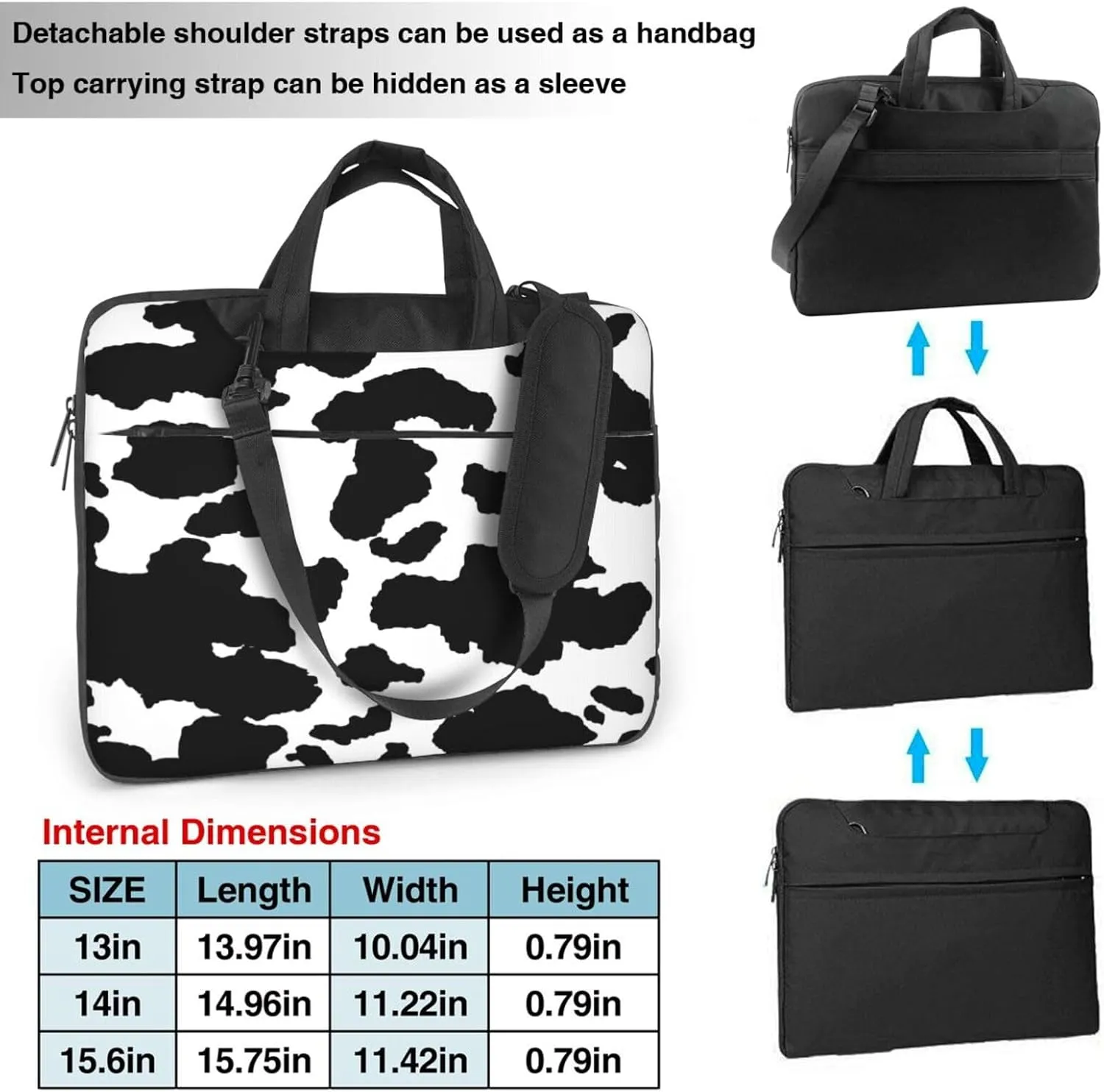Laptop Case Bag Cow Animal Skin Print White And Black Camo Print Briefcase Messenger Notebook Carrying Bag Case Sleeve For Women Men
