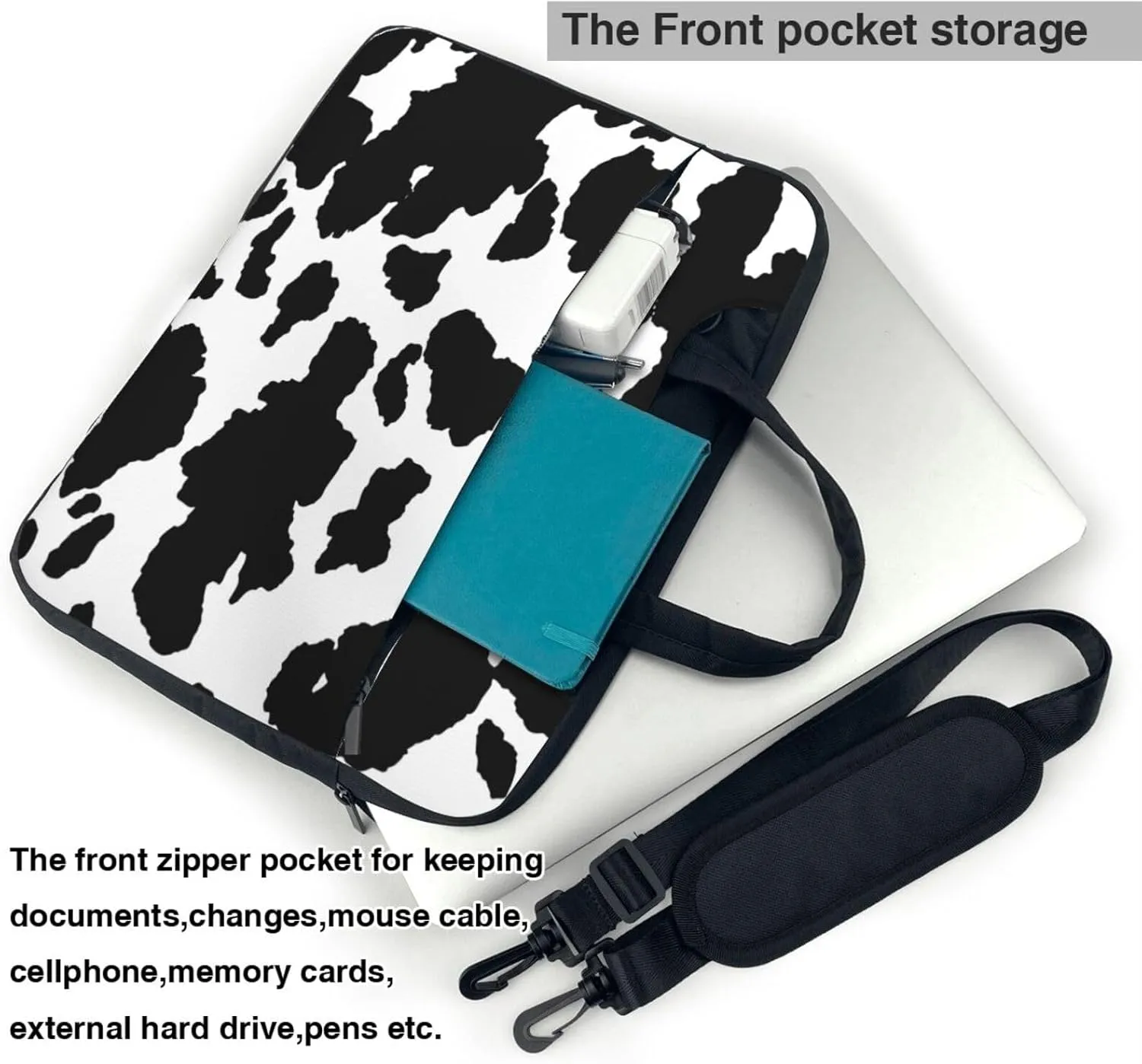 Laptop Case Bag Cow Animal Skin Print White And Black Camo Print Briefcase Messenger Notebook Carrying Bag Case Sleeve For Women Men