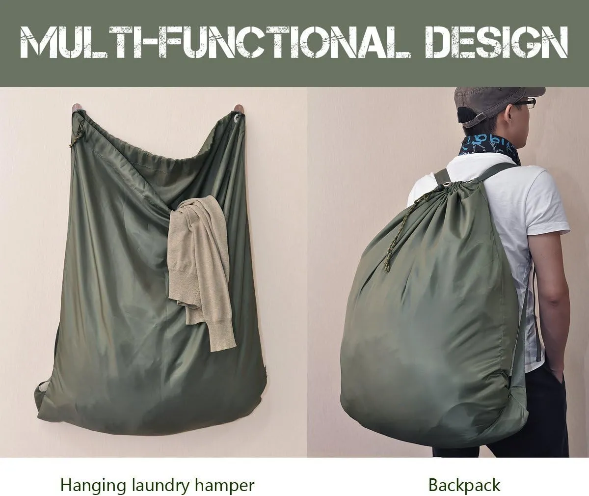 Laundry Backpack with Adjustable Shoulder Straps, Drawstring Laundry Storage Bags for in Launderettes, laundromat, College Dorm Room, Black