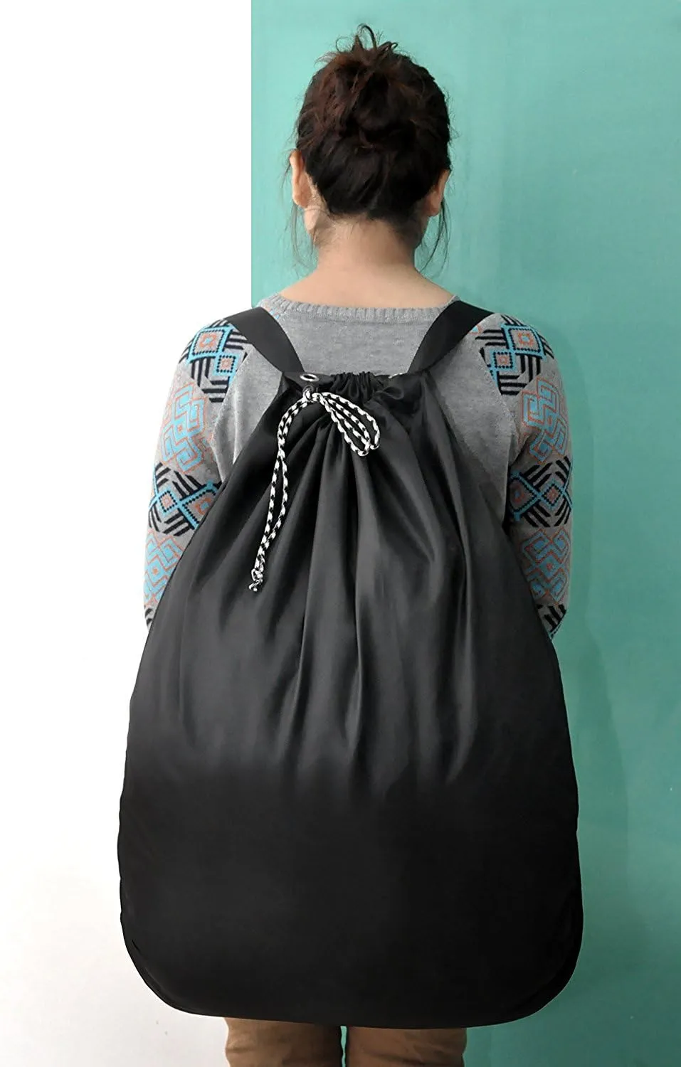 Laundry Backpack with Adjustable Shoulder Straps, Drawstring Laundry Storage Bags for in Launderettes, laundromat, College Dorm Room, Black