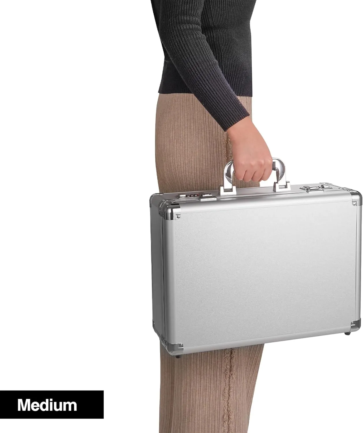 Locking Briefcase - Lockable Attache Case for Laptop & Documents, Dual Combination Locks, 16.9 x12.2 x6.3 Business Aluminum Frame Hard Case for Professionals, Businessmen, Lawyers - Silver