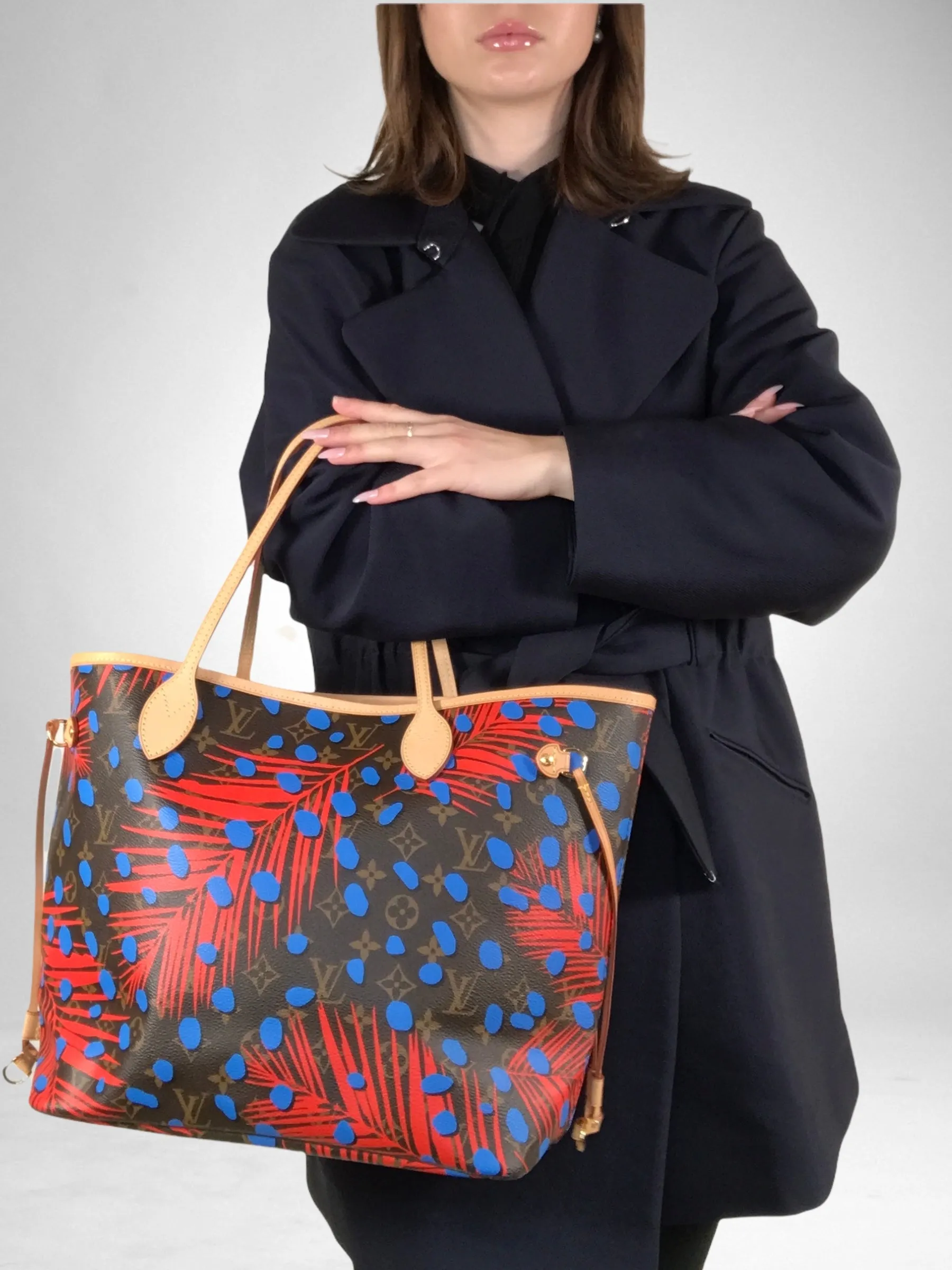 Louis Vuitton Limited Edition Palm Print Neverfull MM - Red Lining