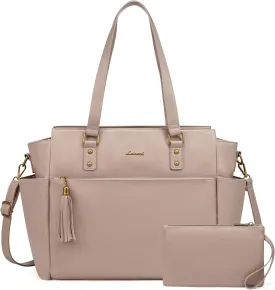 LOVEVOOK Laptop Tote Bag for Women 15.6 Inch Vintage Leather Work Laptop Bag with Clutch Purse, Large Capacity Computer Briefcase Teacher Bag for Casual Office Travel