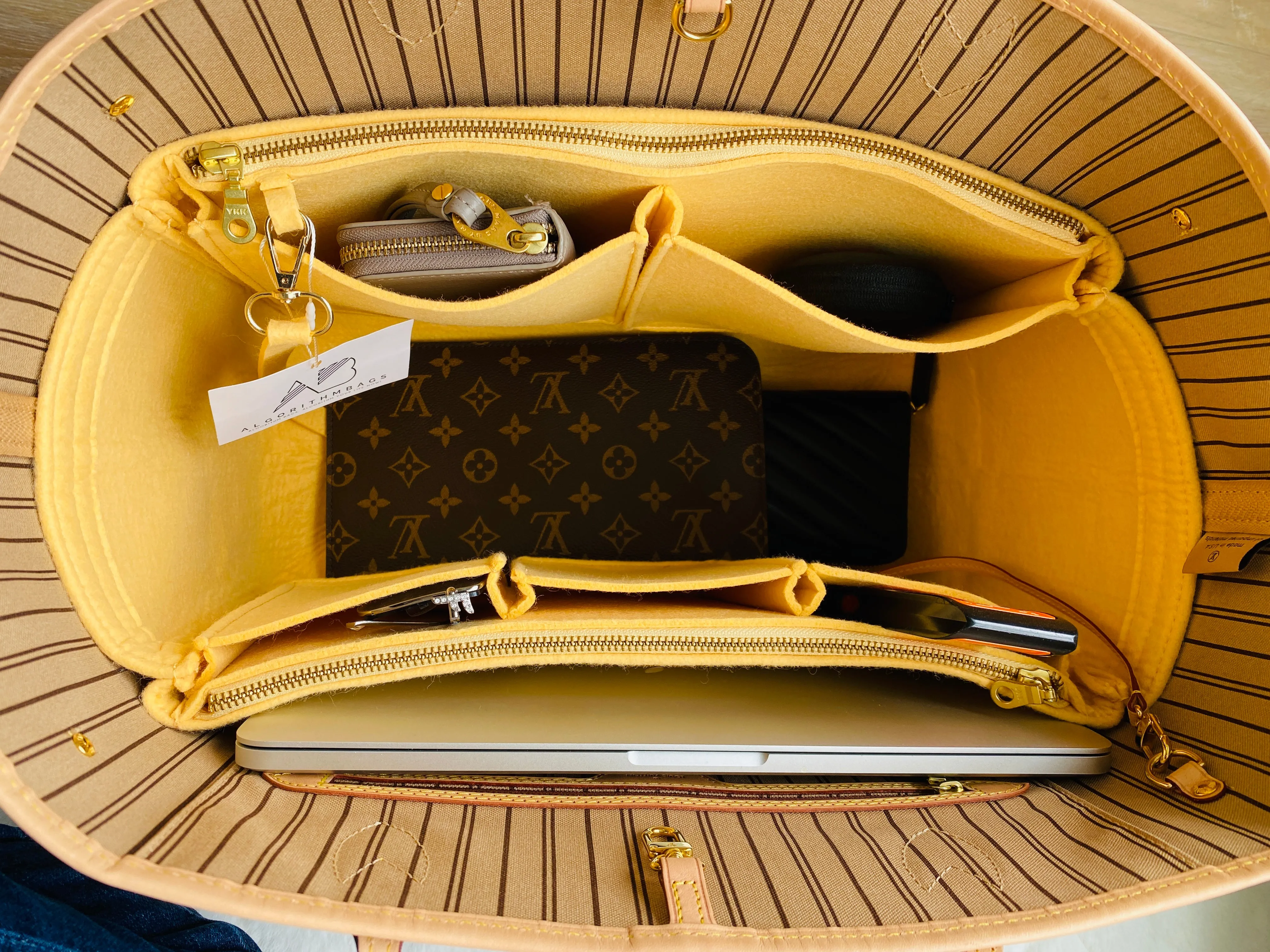 LV Neverfull GM Purse Organizer w/ Double YKK Zippers, Yellow Beige, 3mm Felt Only @AlgorithmBags for Louis Vuitton
