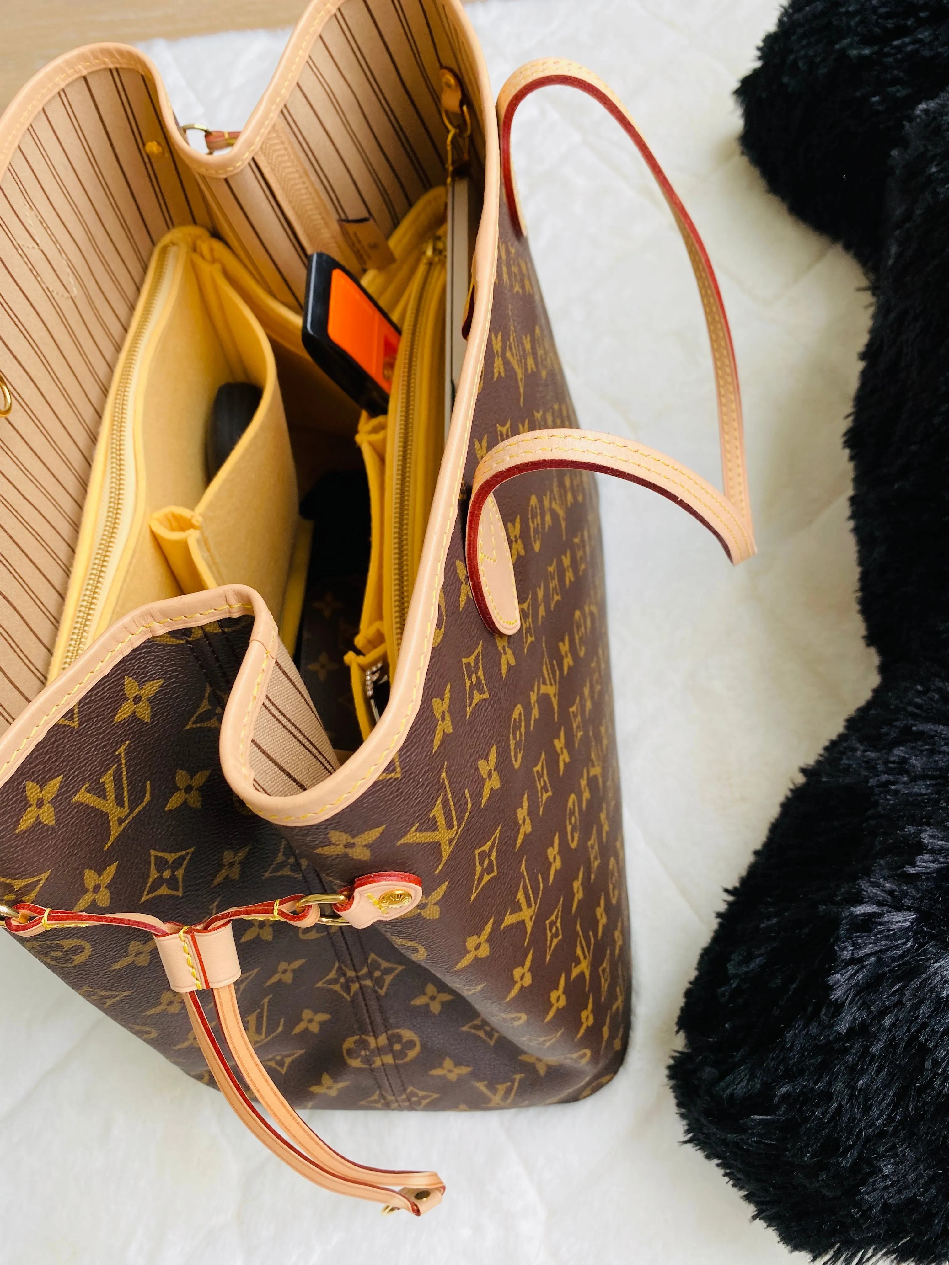 LV Neverfull GM Purse Organizer w/ Double YKK Zippers, Yellow Beige, 3mm Felt Only @AlgorithmBags for Louis Vuitton