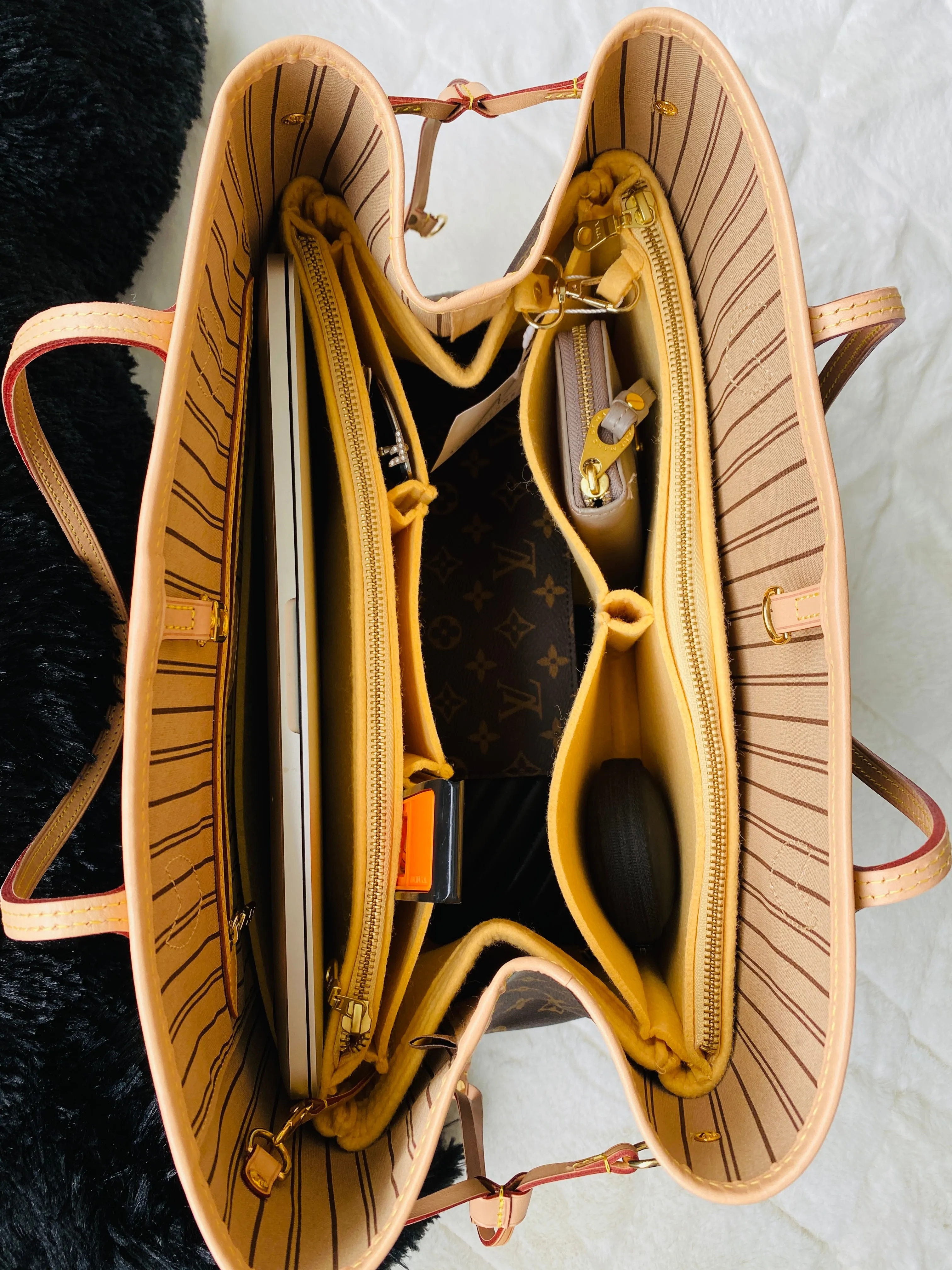 LV Neverfull GM Purse Organizer w/ Double YKK Zippers, Yellow Beige, 3mm Felt Only @AlgorithmBags for Louis Vuitton