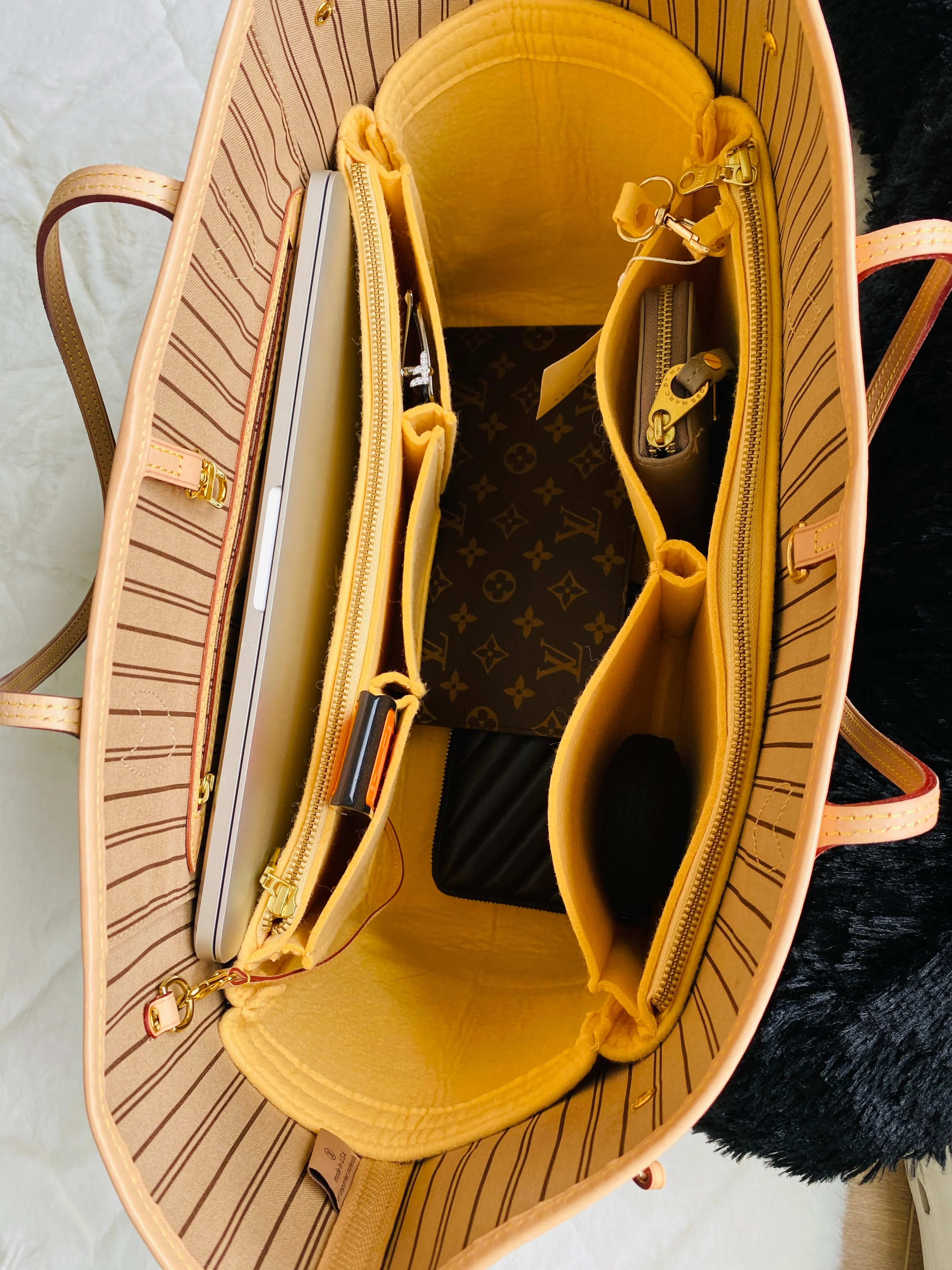 LV Neverfull GM Purse Organizer w/ Double YKK Zippers, Yellow Beige, 3mm Felt Only @AlgorithmBags for Louis Vuitton