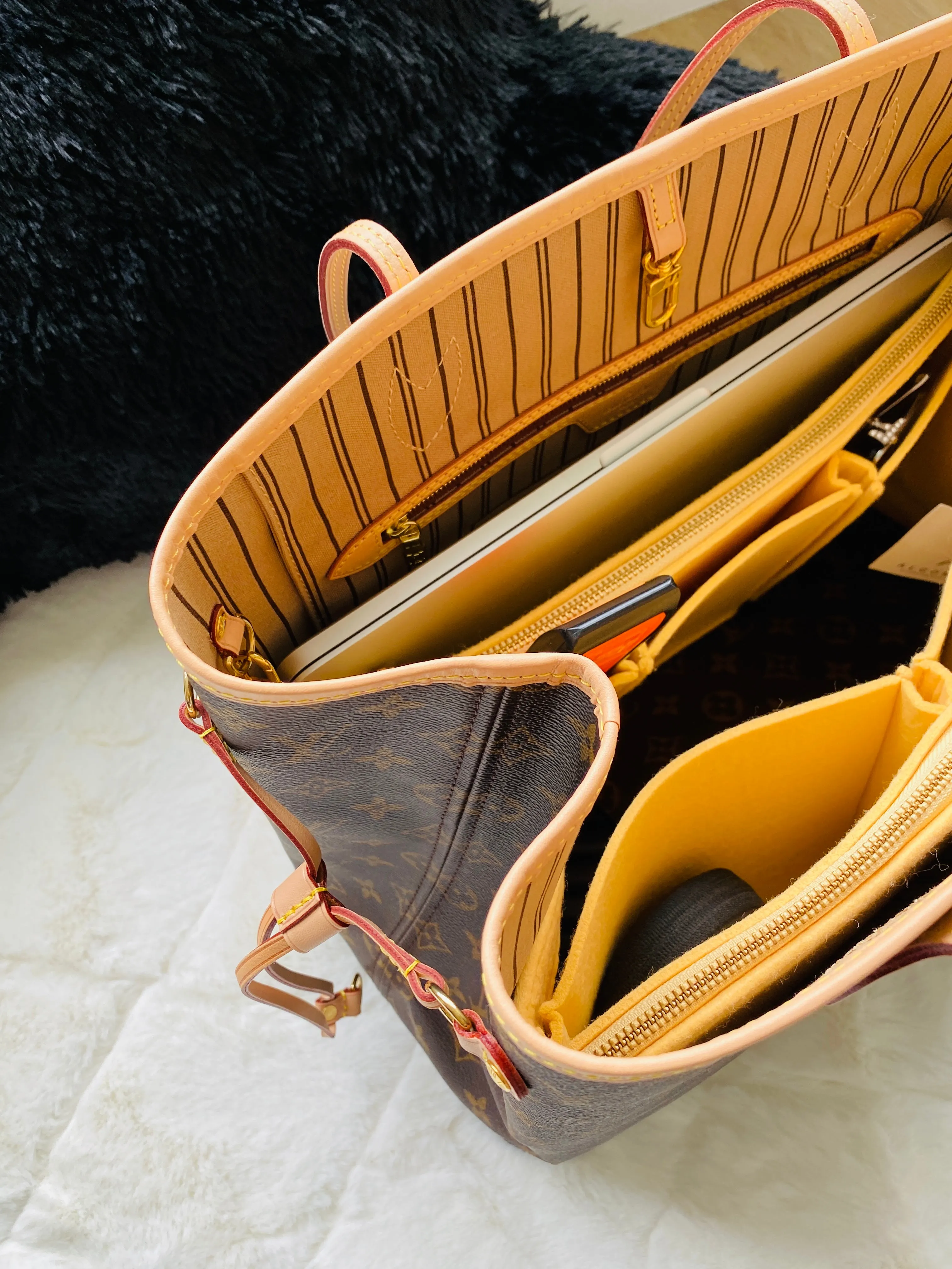 LV Neverfull GM Purse Organizer w/ Double YKK Zippers, Yellow Beige, 3mm Felt Only @AlgorithmBags for Louis Vuitton
