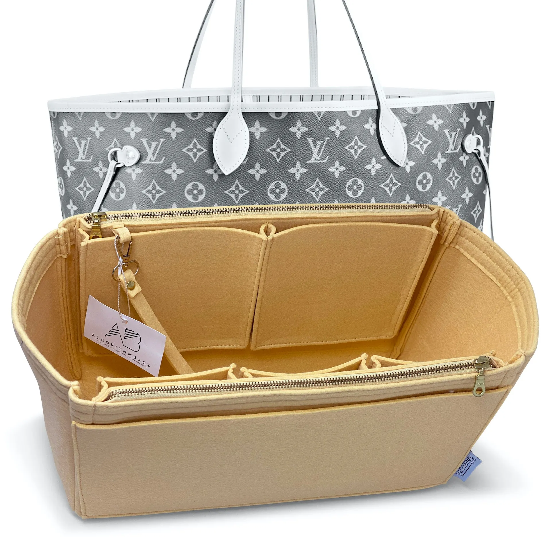 LV Neverfull GM Purse Organizer w/ Double YKK Zippers, Yellow Beige, 3mm Felt Only @AlgorithmBags for Louis Vuitton