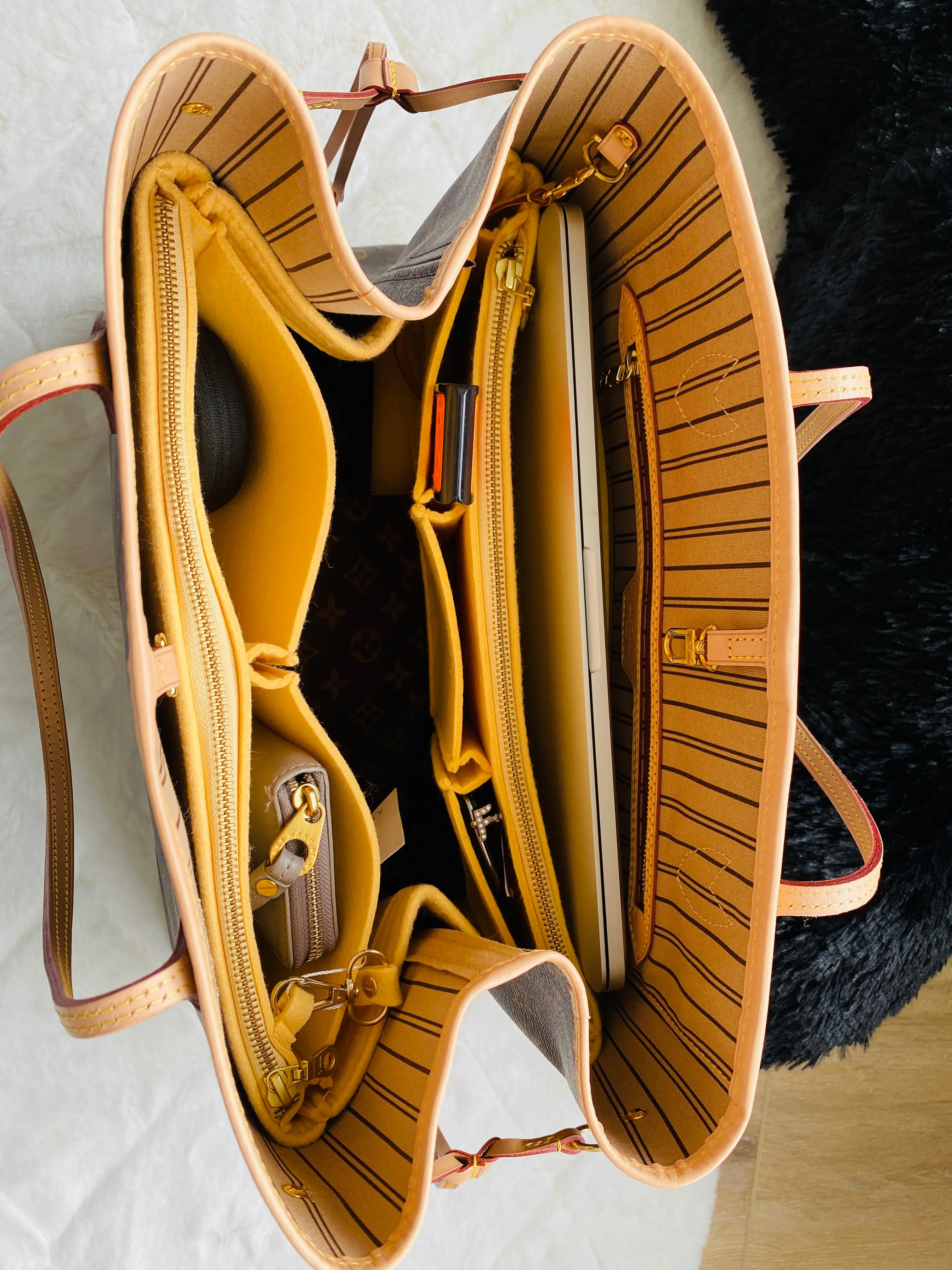LV Neverfull GM Purse Organizer w/ Double YKK Zippers, Yellow Beige, 3mm Felt Only @AlgorithmBags for Louis Vuitton
