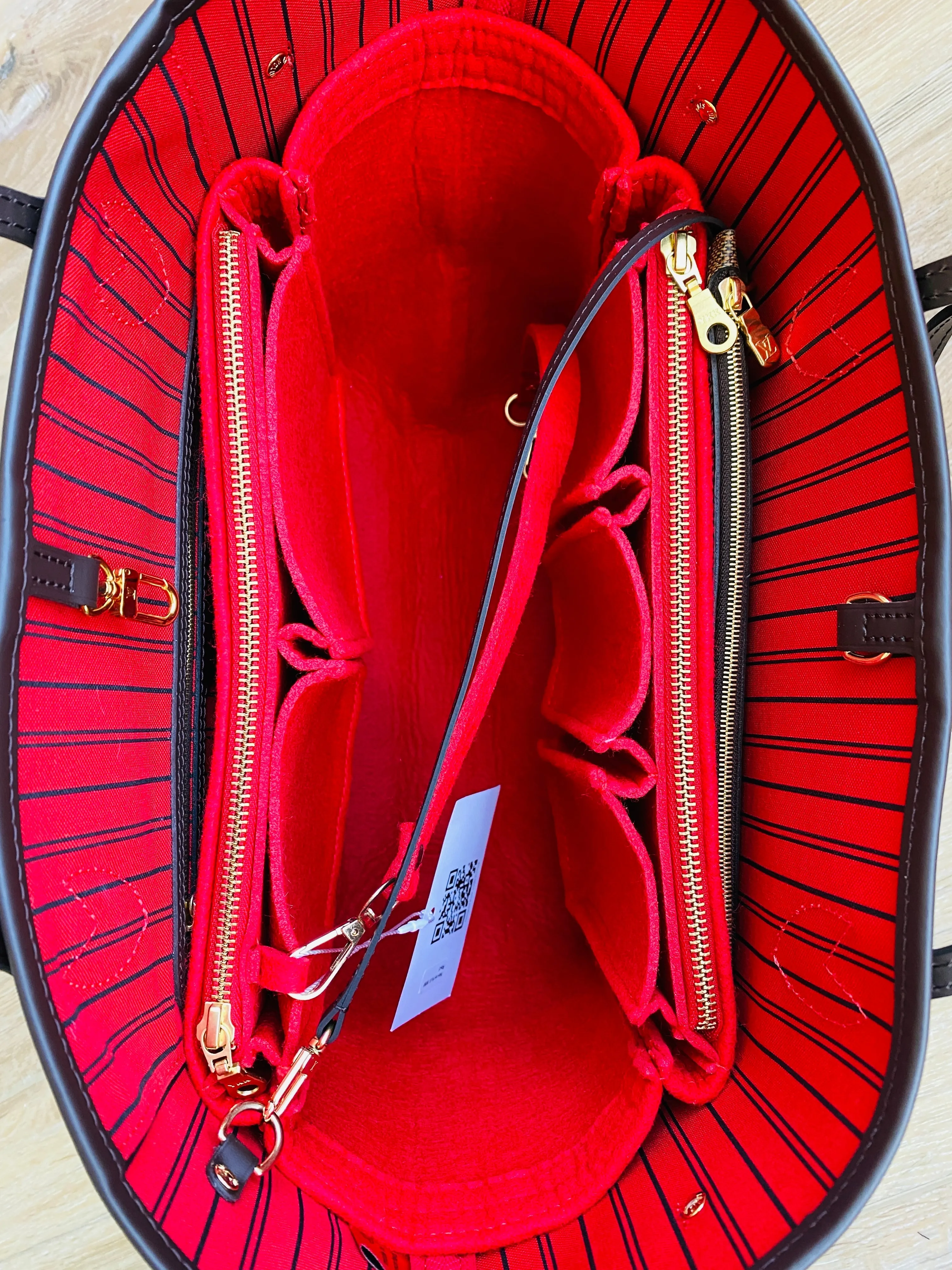 LV Neverfull NF GM Purse Organizer with Zippers, Cherry Red Only @AlgorithmBags® for Louis Vuitton, 3mm Felt