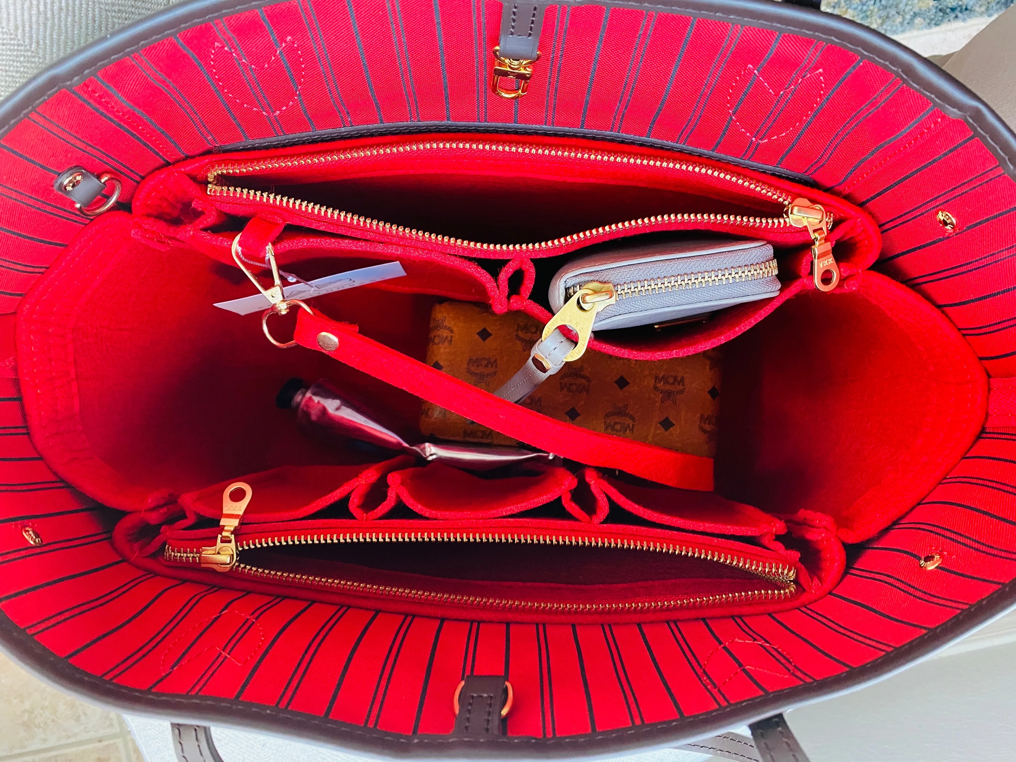 LV Neverfull NF GM Purse Organizer with Zippers, Cherry Red Only @AlgorithmBags® for Louis Vuitton, 3mm Felt
