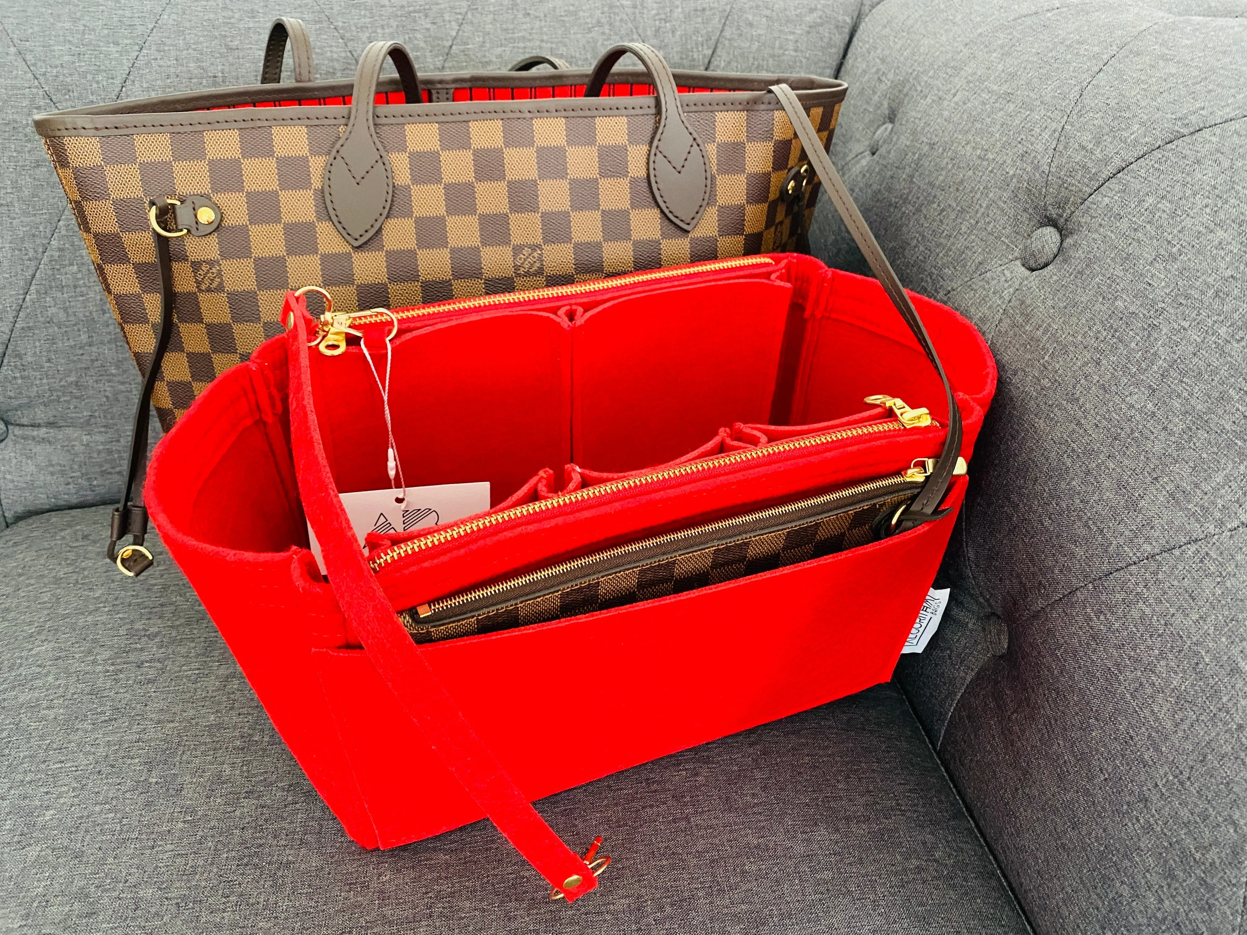 LV Neverfull NF GM Purse Organizer with Zippers, Cherry Red Only @AlgorithmBags® for Louis Vuitton, 3mm Felt