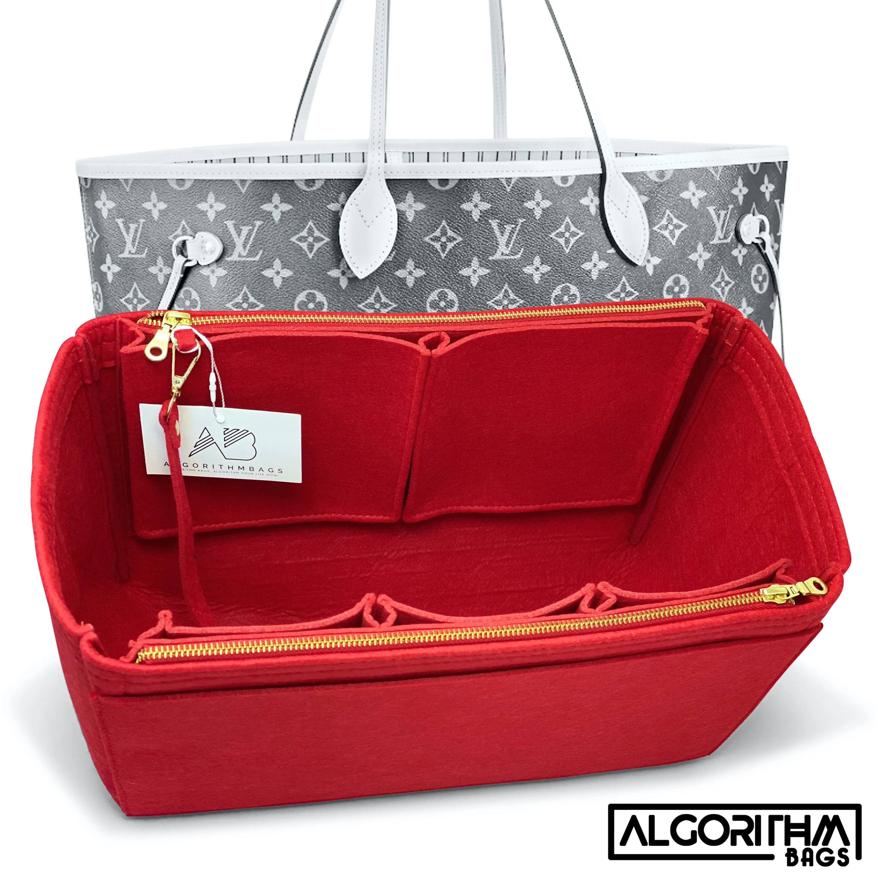 LV Neverfull NF GM Purse Organizer with Zippers, Cherry Red Only @AlgorithmBags® for Louis Vuitton, 3mm Felt