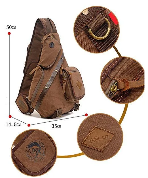 Men's Chest Pack Vintage Canvas Sling Bag