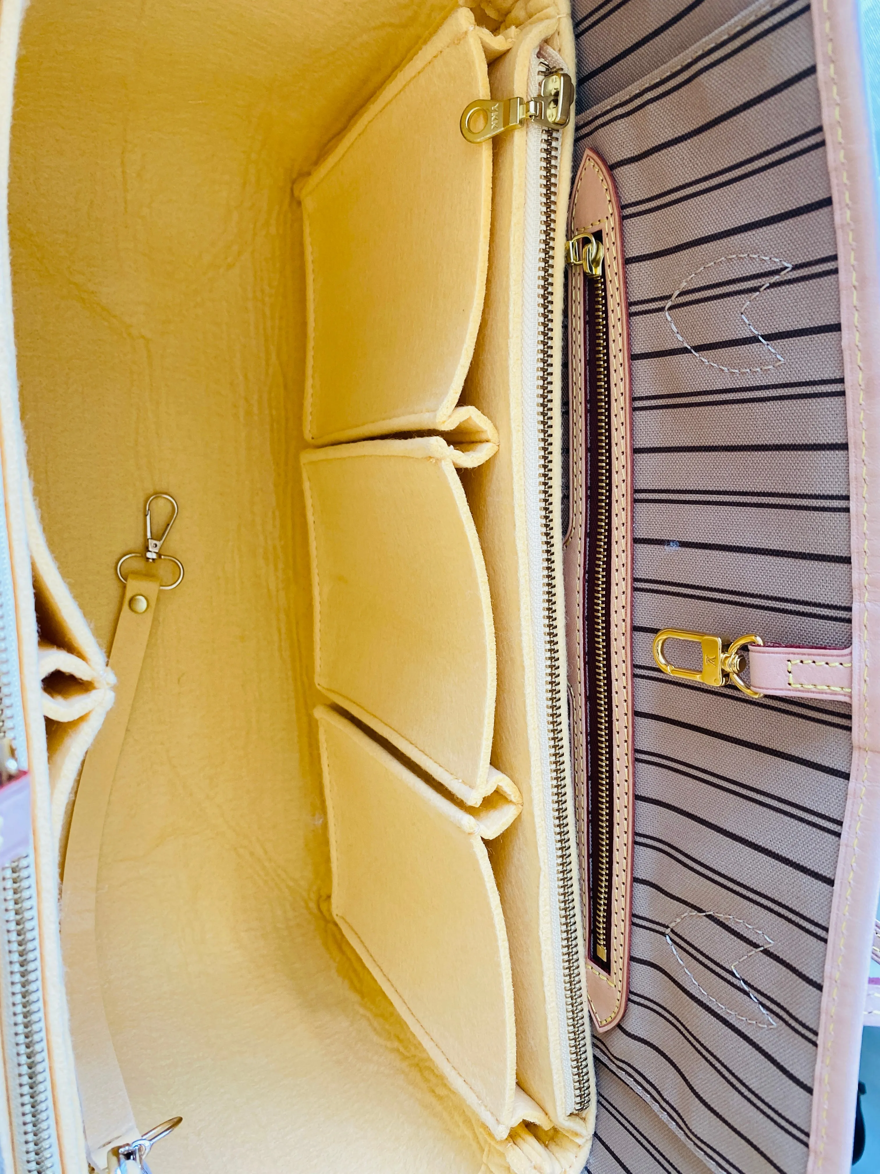 NEW! LV Neverfull MM NF Purse Organizer with Zippers, Tan Beige, for Louis Vuitton, 3mm Felt, Only @AlgorithmBags®
