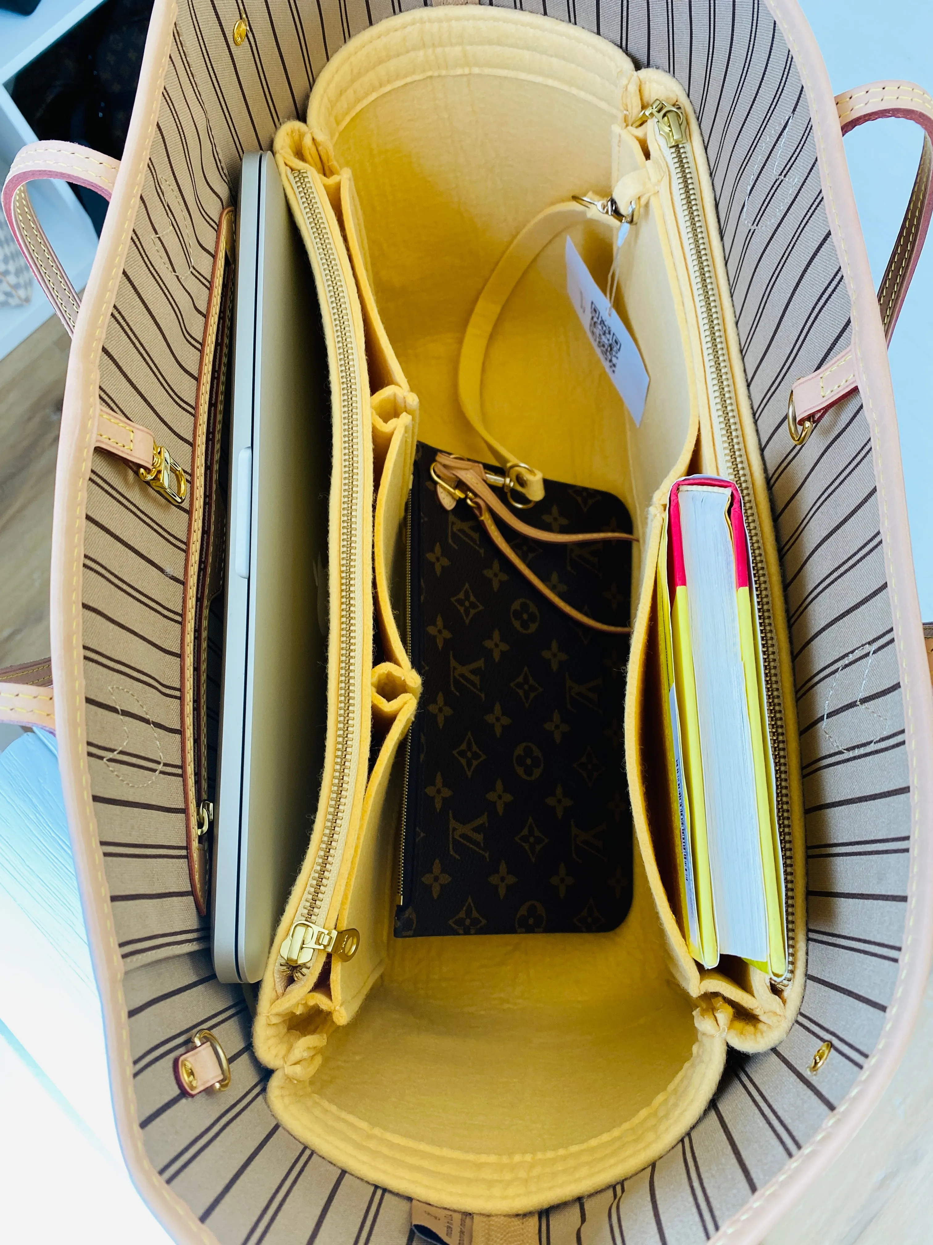 NEW! LV Neverfull MM NF Purse Organizer with Zippers, Tan Beige, for Louis Vuitton, 3mm Felt, Only @AlgorithmBags®