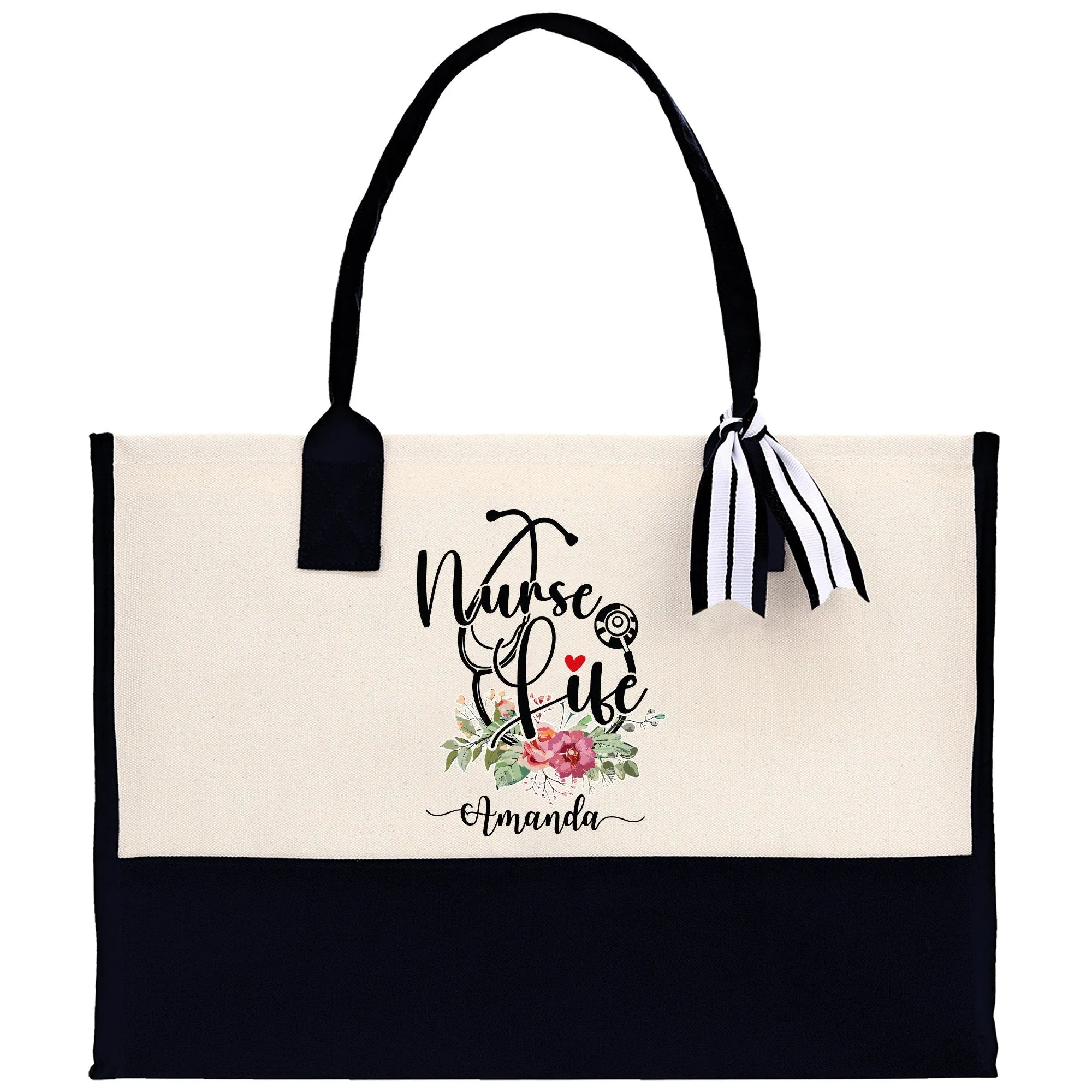 Nurse Life Floral Tote Custom Name Personalized Cotton Canvas Tote Bag Nurse Gift Future Nurse Gift Nursing Student Graduation Gift