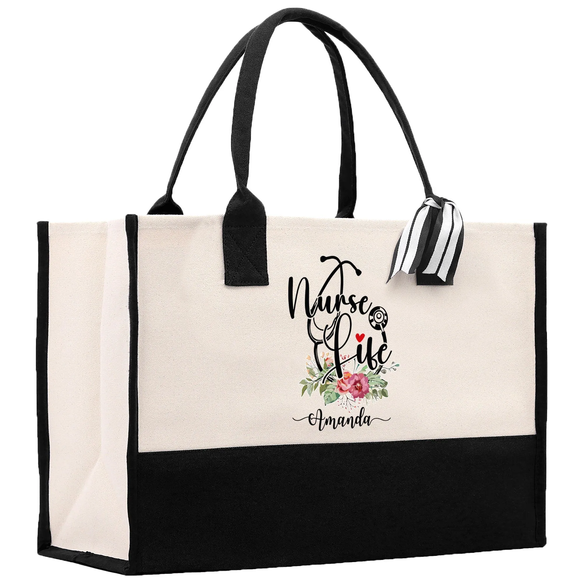 Nurse Life Floral Tote Custom Name Personalized Cotton Canvas Tote Bag Nurse Gift Future Nurse Gift Nursing Student Graduation Gift
