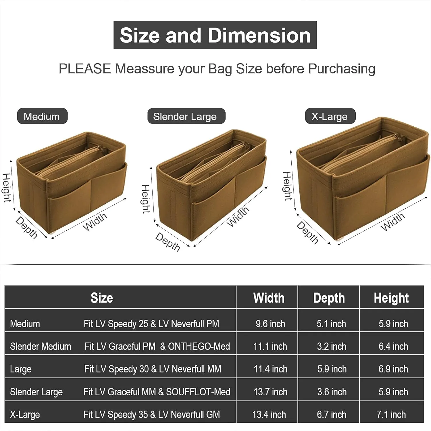 OMYSTYLE Purse Organizer Insert, Felt Tote Bag Organizer Insert with 5 Sizes, Handbag Dividers for Inside Purse, Compatible with Longchamp, Neverful, Speedy and More