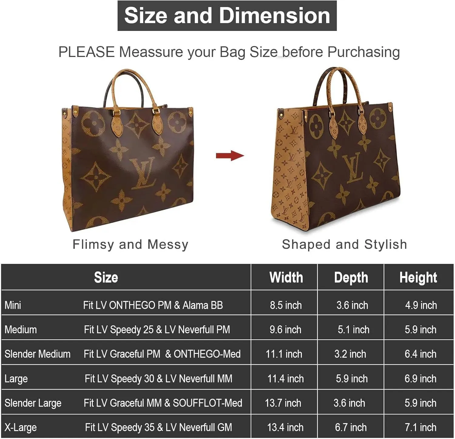 OMYSTYLE Purse Organizer Insert, Felt Tote Bag Organizer Insert with 5 Sizes, Handbag Dividers for Inside Purse, Compatible with Longchamp, Neverful, Speedy and More