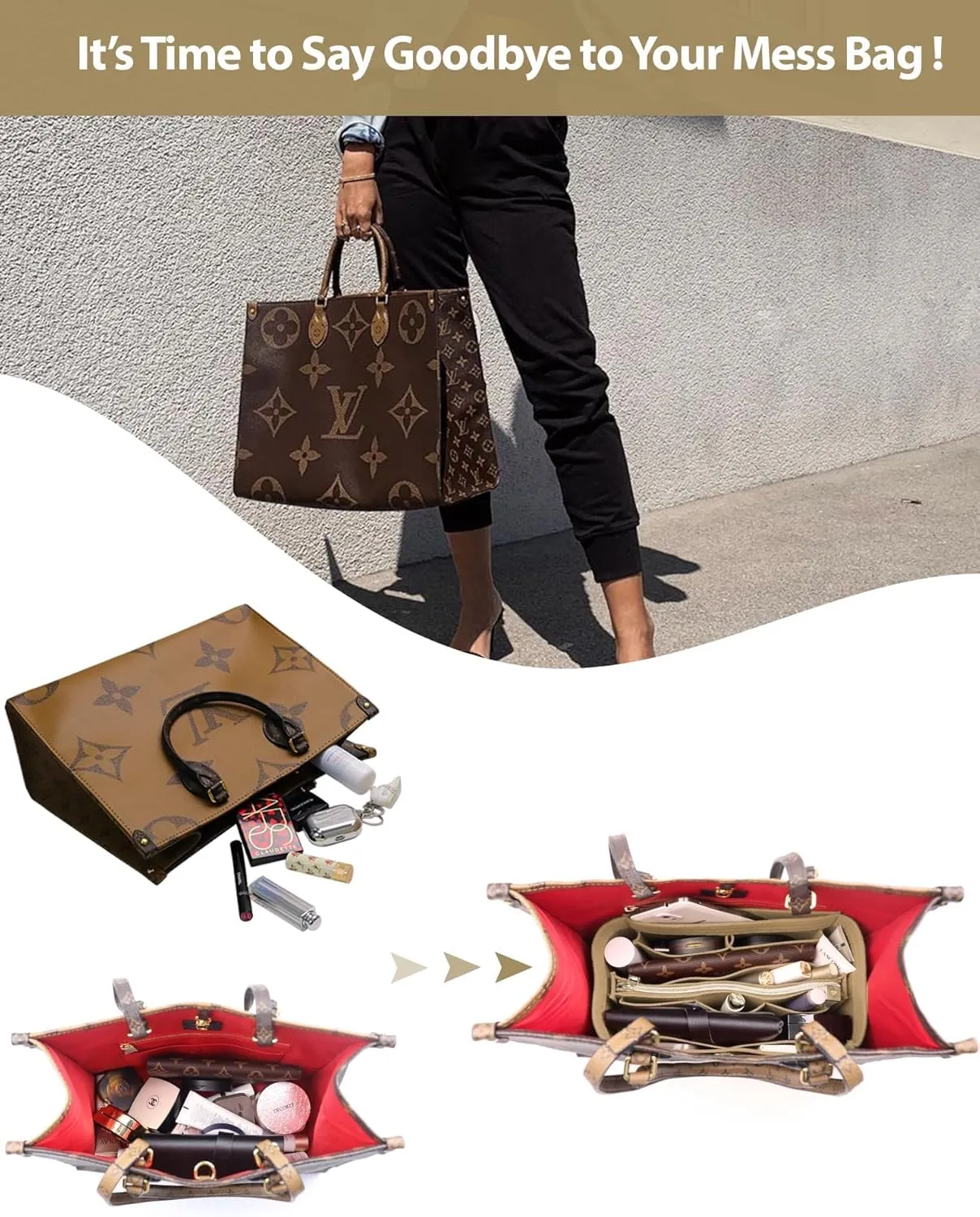 OMYSTYLE Purse Organizer Insert, Felt Tote Bag Organizer Insert with 5 Sizes, Handbag Dividers for Inside Purse, Compatible with Longchamp, Neverful, Speedy and More