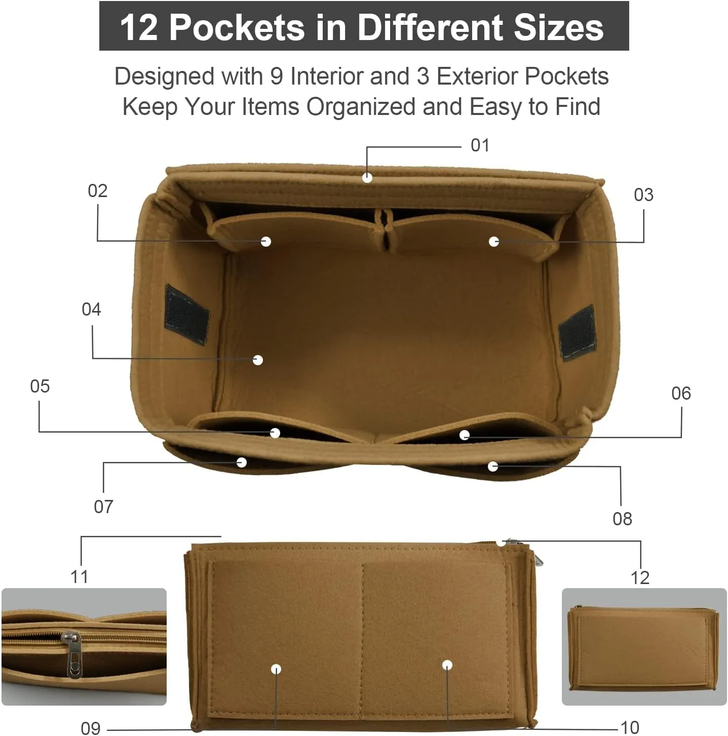 OMYSTYLE Purse Organizer Insert, Felt Tote Bag Organizer Insert with 5 Sizes, Handbag Dividers for Inside Purse, Compatible with Longchamp, Neverful, Speedy and More