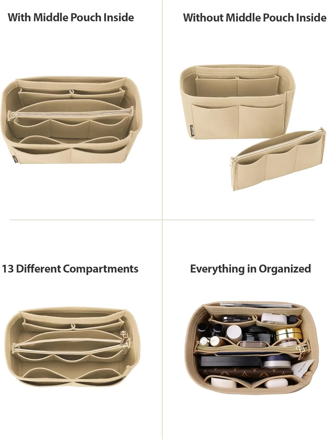 OMYSTYLE Purse Organizer Insert, Felt Tote Bag Organizer Insert with 5 Sizes, Handbag Dividers for Inside Purse, Compatible with Longchamp, Neverful, Speedy and More