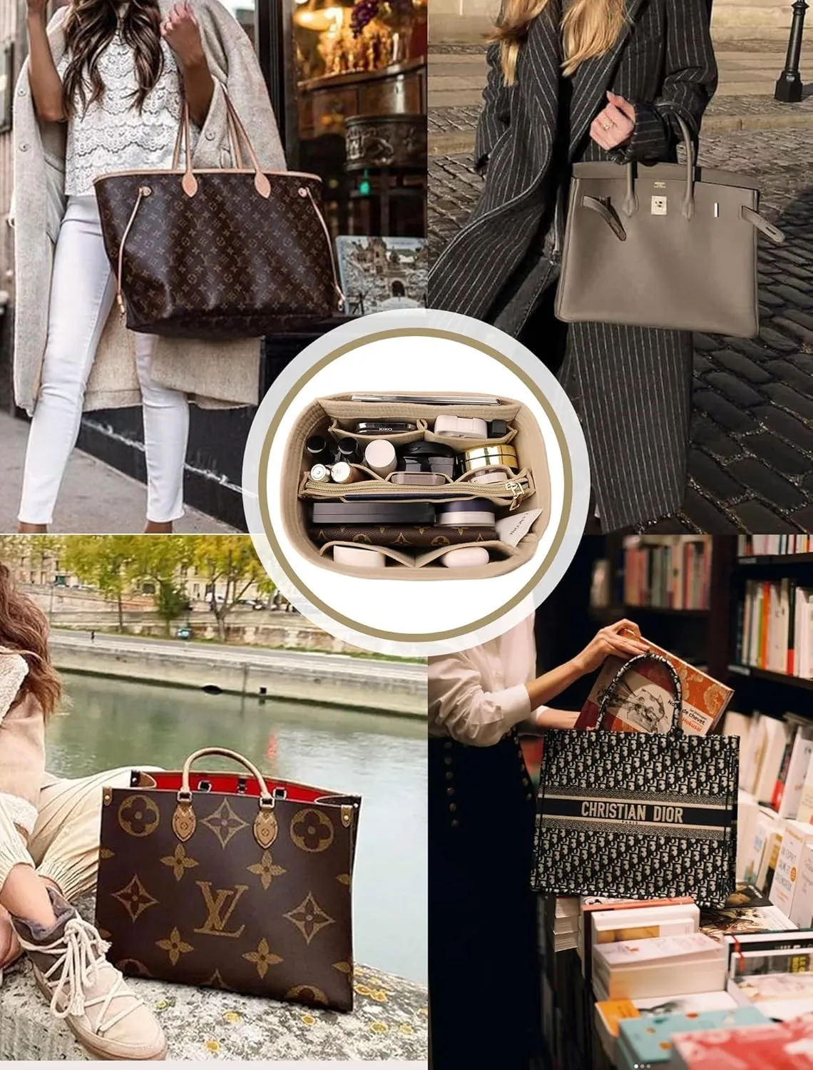 OMYSTYLE Purse Organizer Insert, Felt Tote Bag Organizer Insert with 5 Sizes, Handbag Dividers for Inside Purse, Compatible with Longchamp, Neverful, Speedy and More