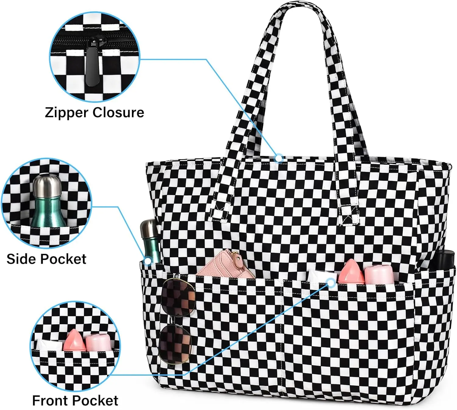 oscaurt Beach Bags for Women Large Waterproof Sandproof Beach Tote Swim Pool Bag with Zipper for Travel Vacation Essentials