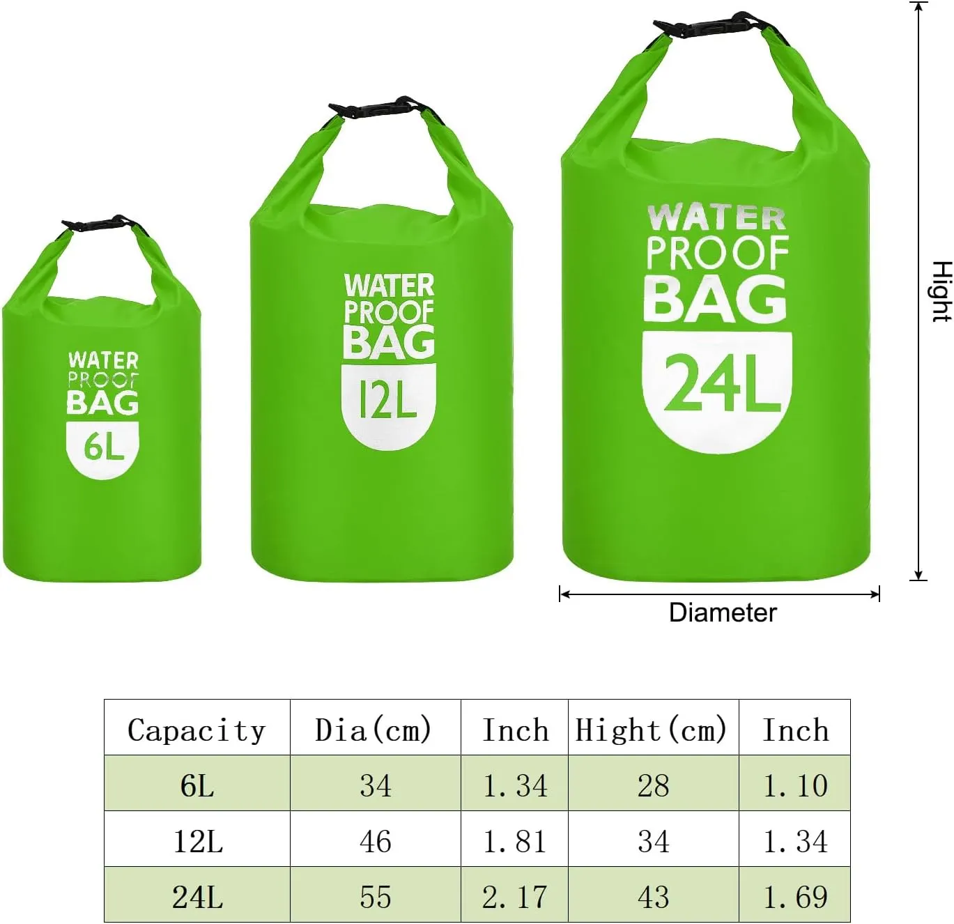 PATIKIL 24L Waterproof Dry Bag, Portable Dry Sack Roll Top Bag Lightweight Dry Storage Bag for Gym Kayaking Hiking Swimming Camping, Fruit Green