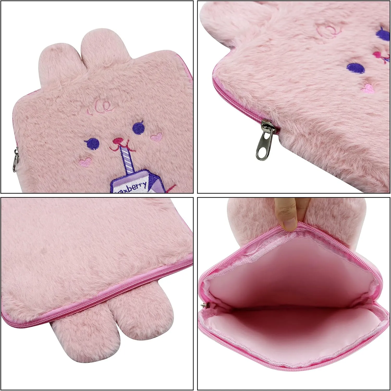 RARITYUS 9-11 Inch Plush Cute Rabbit Laptop Sleeve Bag iPad Protective Case Tablet Cover Notebook Storage Bag for Women Girls