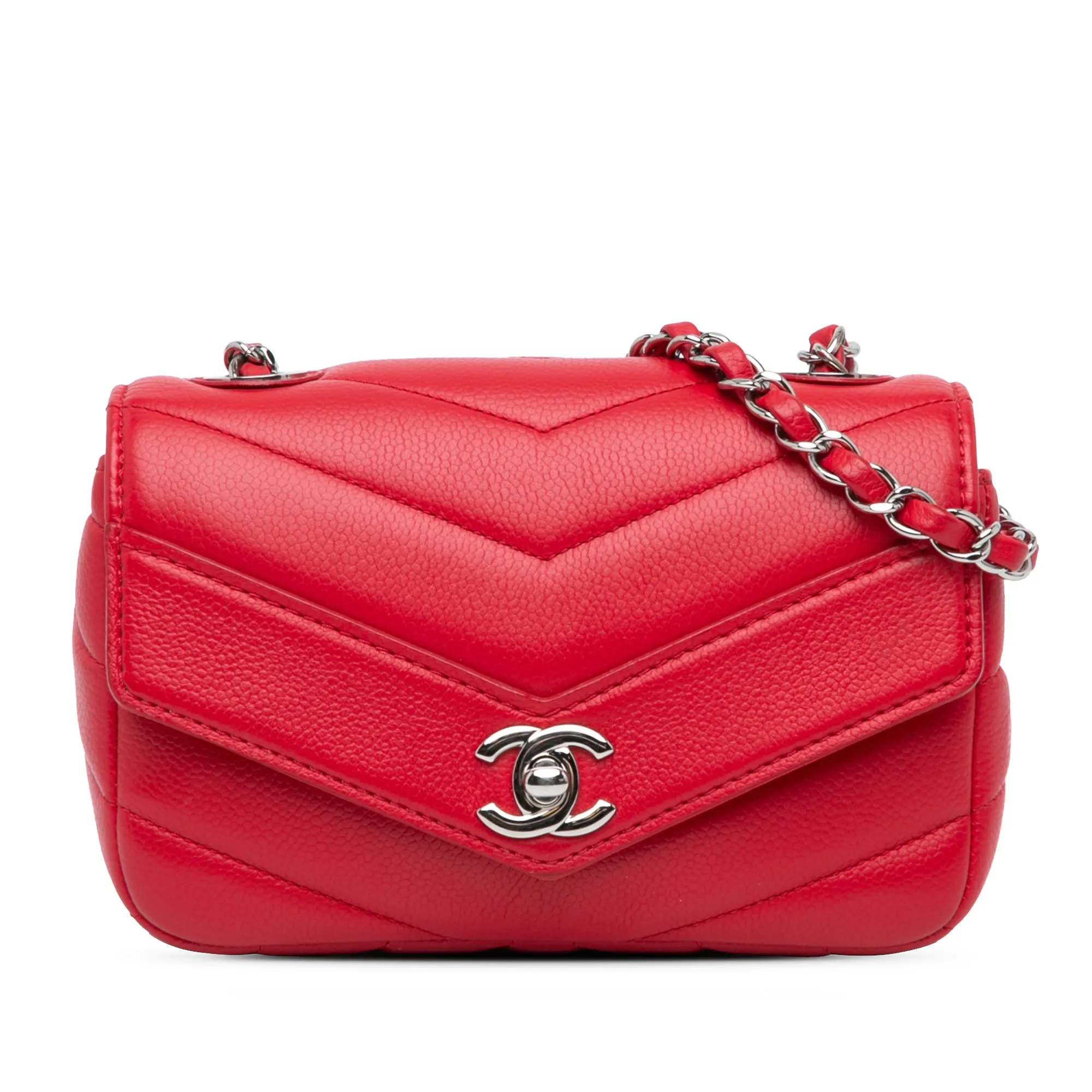 Red Chanel Mini Caviar Chevron Data Center Envelope Flap Bag