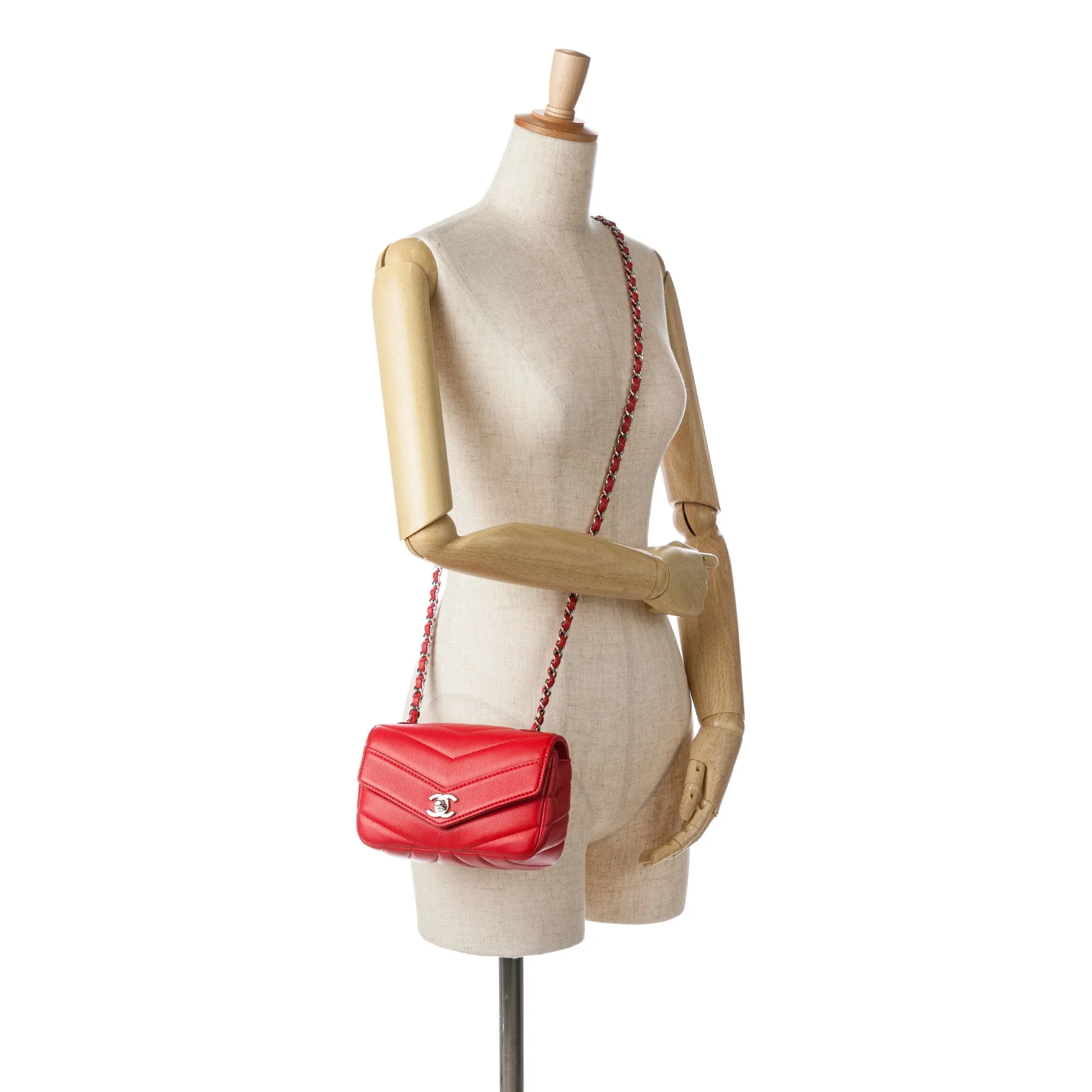Red Chanel Mini Caviar Chevron Data Center Envelope Flap Bag