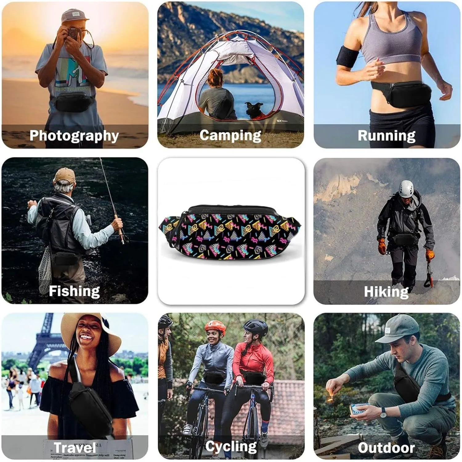 Retro 80S 90S Fanny Waist Bag Pack Casual Chest Bag Waist Packs Everywhere Belt Bag Sling Bag for Women Men